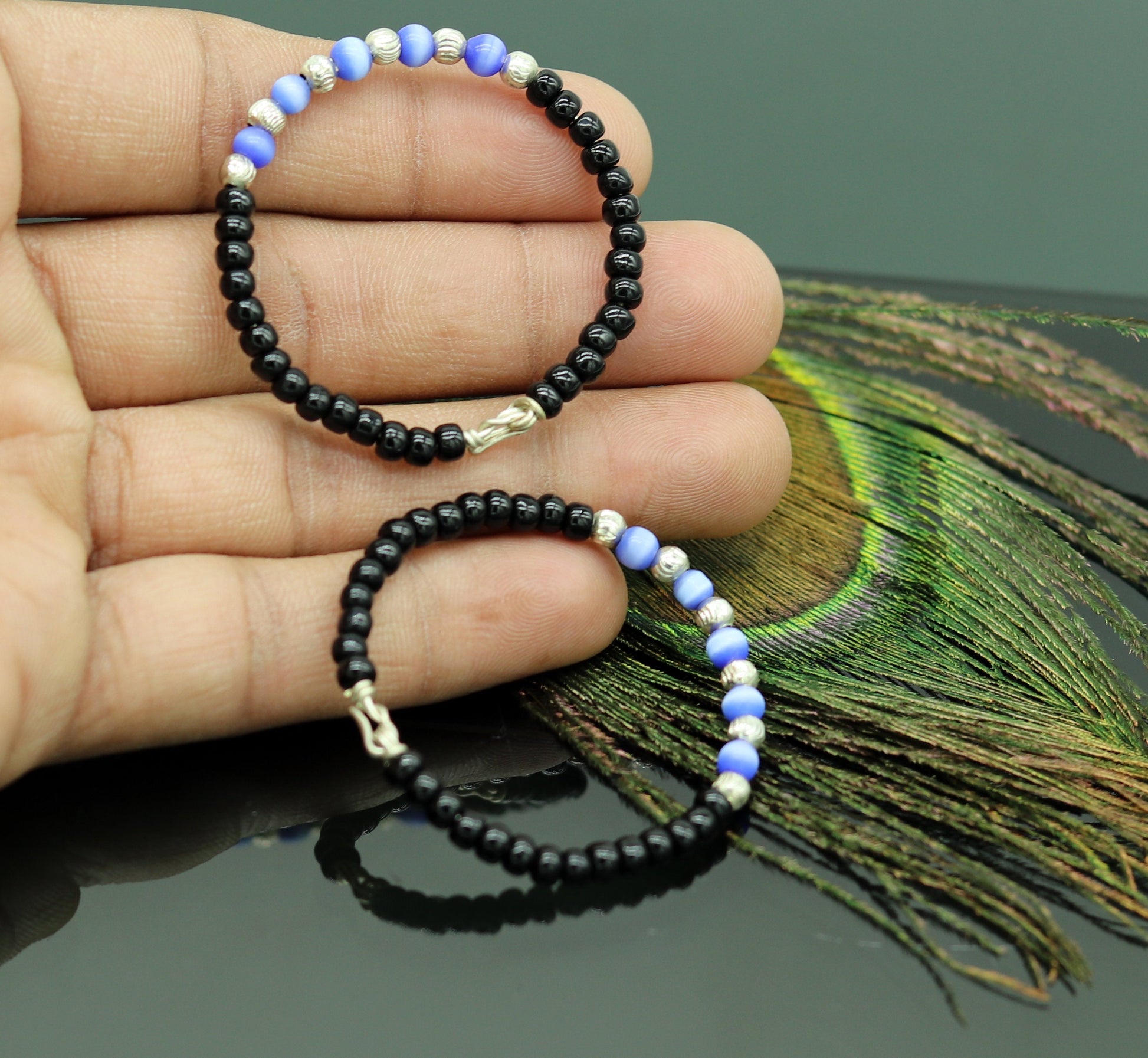 Handmade new born baby bangle black beads nazariya evil eye baby bracelet customized baby bracelet kada for gifting unisex kids  bbk57 - TRIBAL ORNAMENTS