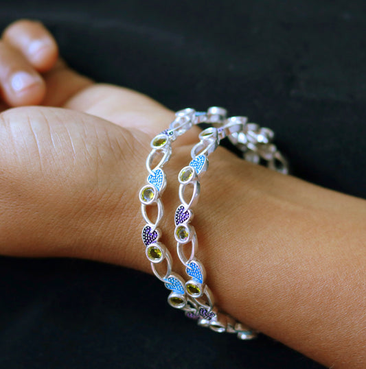 925 sterling silver handmade Customized bangle, gorgeous multicolor stone stone stylish bangle excellent bridesmaid tribal jewelry nba81 - TRIBAL ORNAMENTS