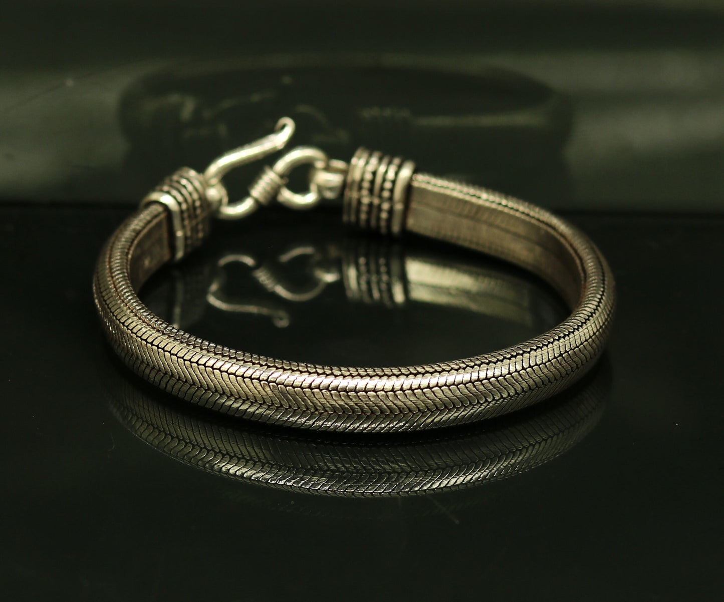7mm 9" solid 925 sterling silver handmade snake chain heavy customized D shape half round bracelet, personalized gifting jewelry nsbr201 - TRIBAL ORNAMENTS