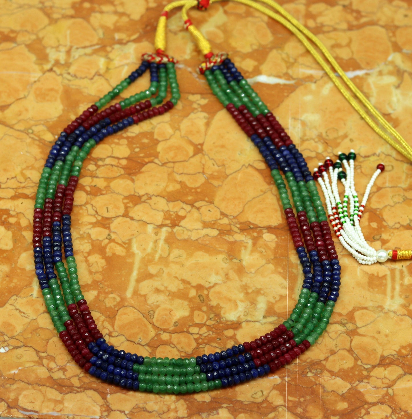 Amazing 4 strands line green, red and blue cut jade stone necklace, gorgeous customized wedding bridal necklace charm jewelry set124 - TRIBAL ORNAMENTS