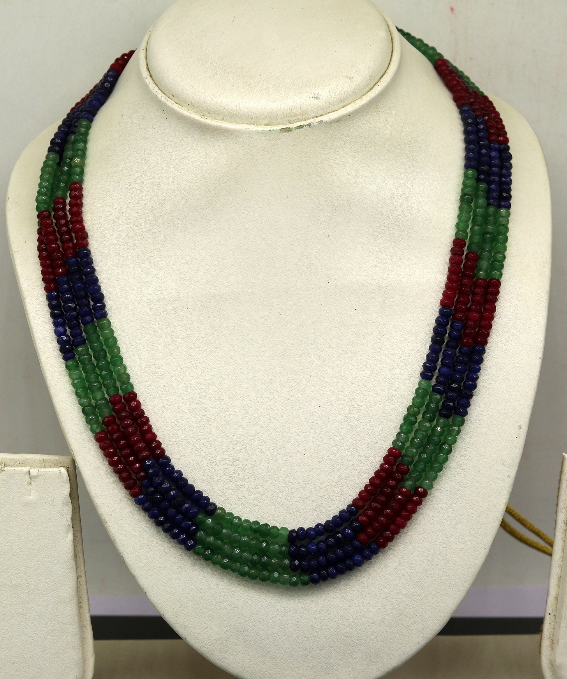 Amazing 4 strands line green, red and blue cut jade stone necklace, gorgeous customized wedding bridal necklace charm jewelry set124 - TRIBAL ORNAMENTS