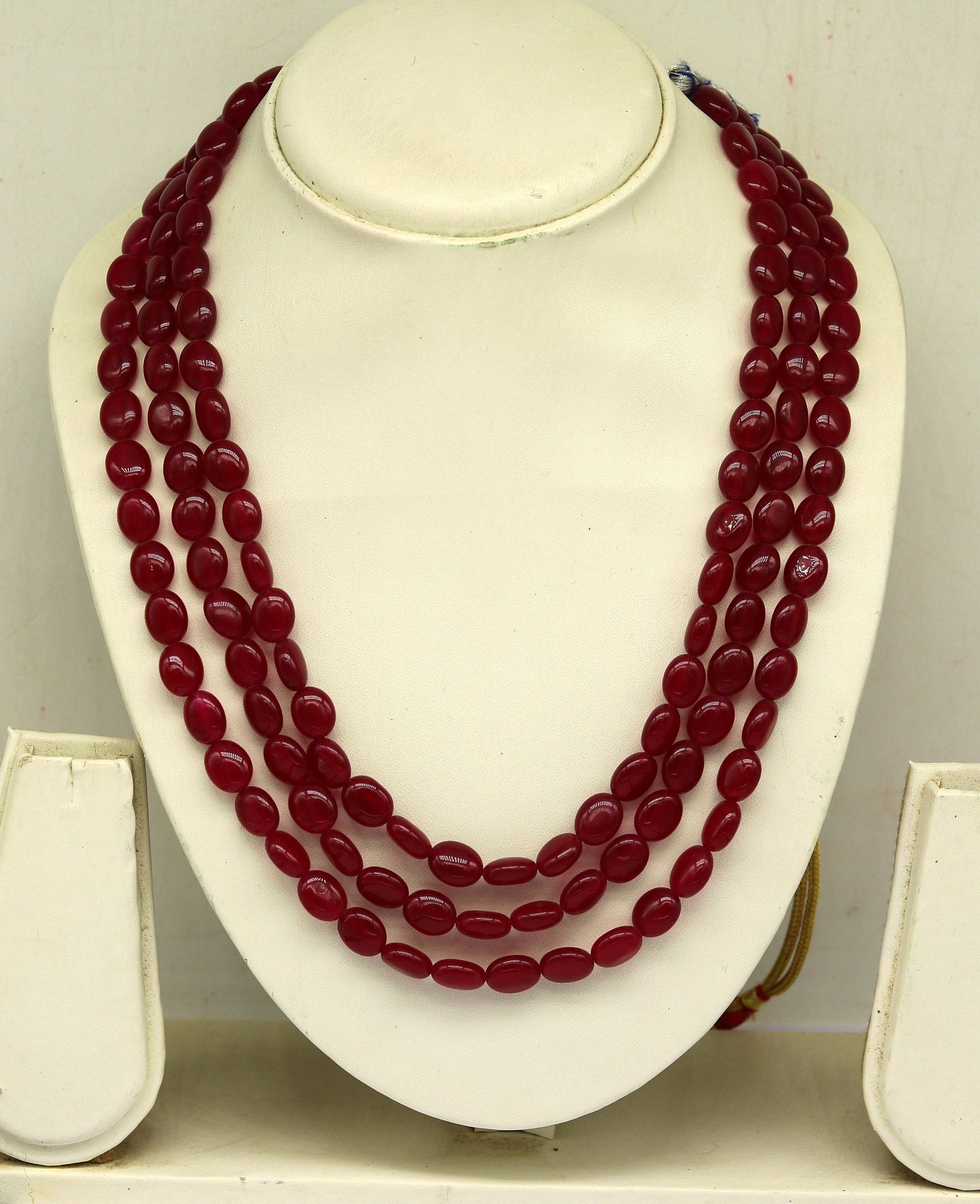 Amazing 3 strands oval Red jade gemstone penalized necklace, gorgeous customized wedding anniversary bridal necklace charm jewelry set126 - TRIBAL ORNAMENTS