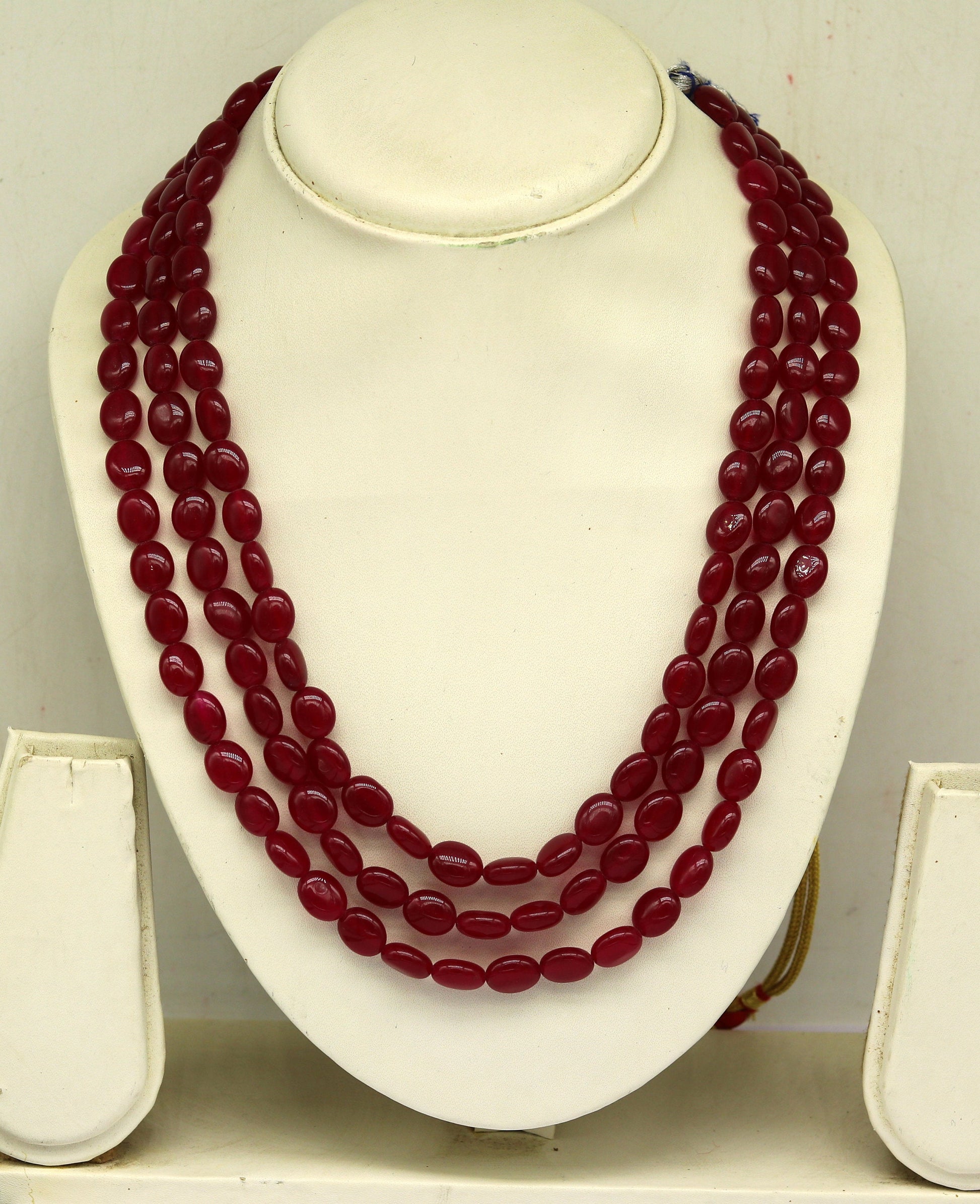 Amazing 3 strands oval Red jade gemstone penalized necklace, gorgeous customized wedding anniversary bridal necklace charm jewelry set126 - TRIBAL ORNAMENTS