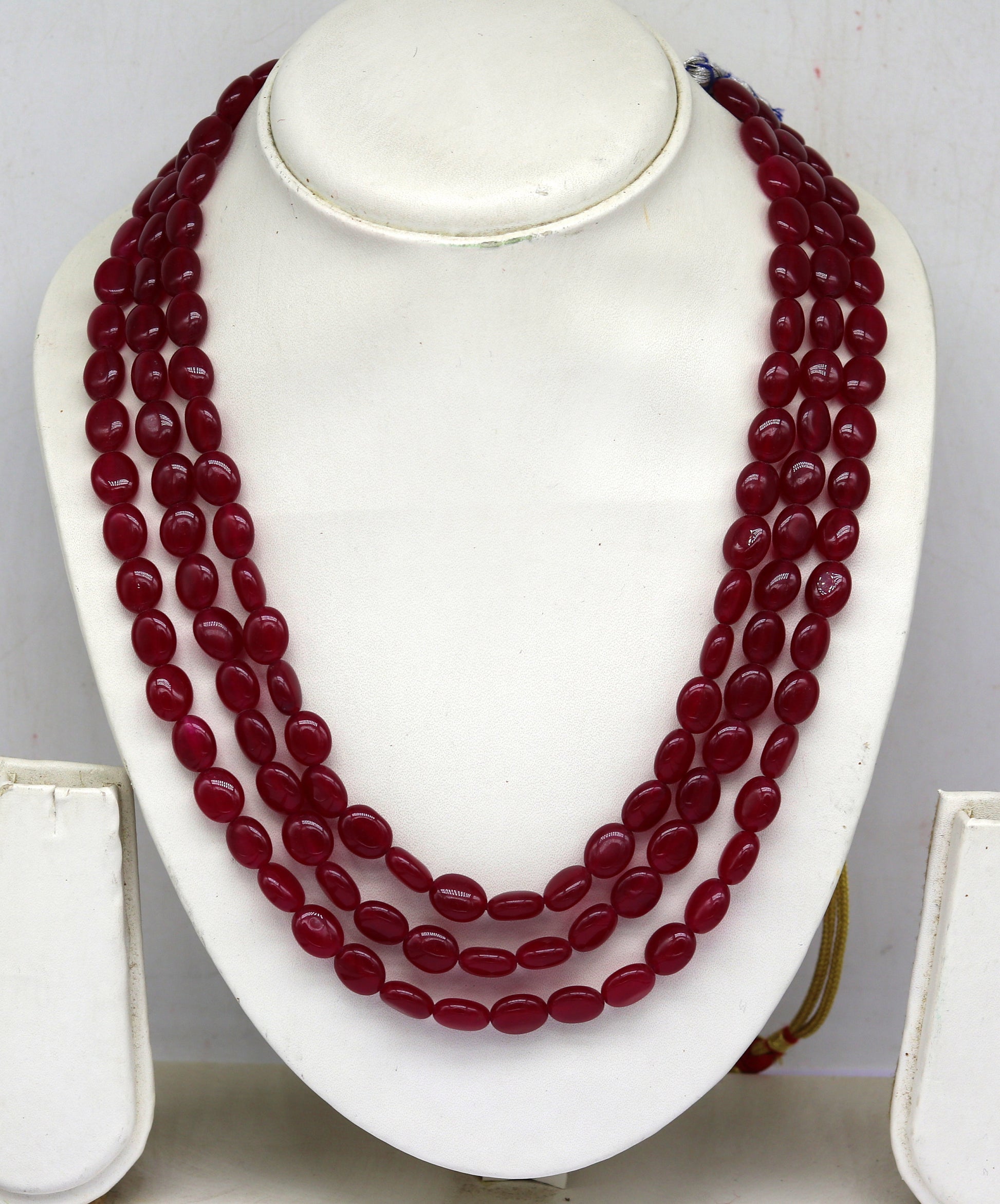 Amazing 3 strands oval Red jade gemstone penalized necklace, gorgeous customized wedding anniversary bridal necklace charm jewelry set126 - TRIBAL ORNAMENTS