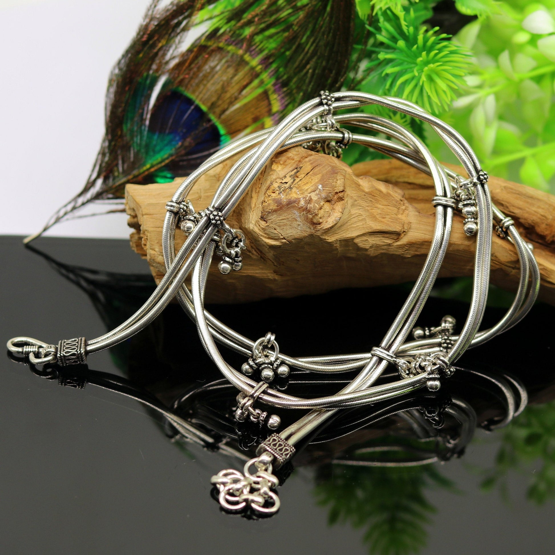 32" to 34" handmade adjustable 925 sterling silver double strands snake chain waist belt, belly chain waist chain with hanging drops nwch20 - TRIBAL ORNAMENTS
