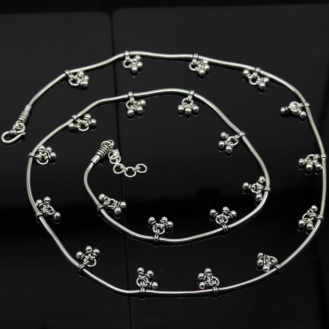 34" to 36" handmade adjustable 925 sterling silver snake chain waist belt, belly chain waist chain with hanging drops tribal jewelry nwch17 - TRIBAL ORNAMENTS