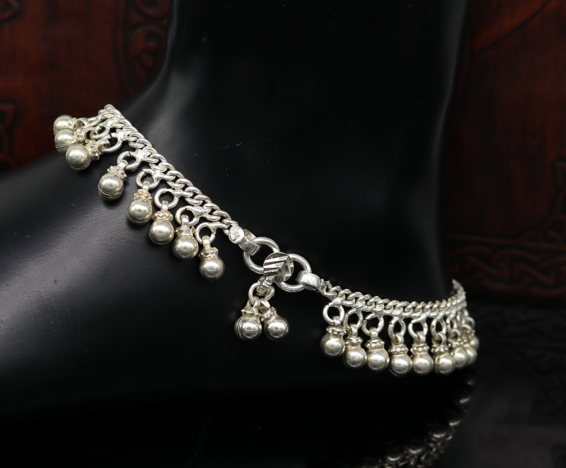 Solid sterling silver handmade vintage style heavy noisy bells single anklet ,amazing tribal ankle jewelry belly dance jewelry nank271 - TRIBAL ORNAMENTS