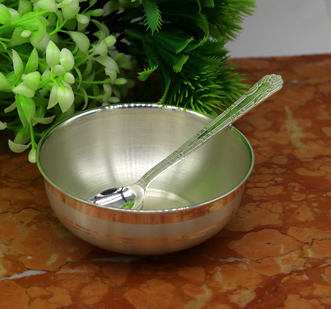 999 pure sterling silver handmade solid silver bowl and spoon, silver has antibacterial properties, keep stay healthy, silver vessels sv66 - TRIBAL ORNAMENTS