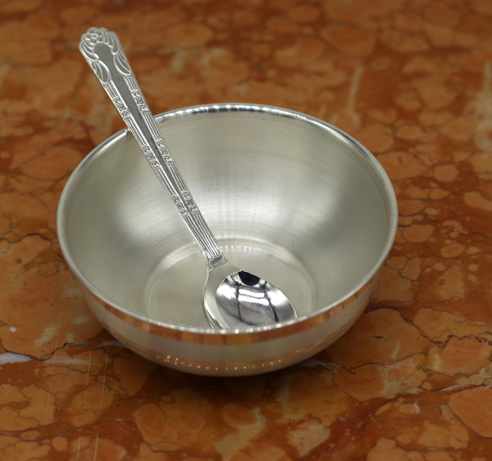 999 pure sterling silver handmade solid silver bowl and spoon, silver has antibacterial properties, keep stay healthy, silver vessels sv65 - TRIBAL ORNAMENTS