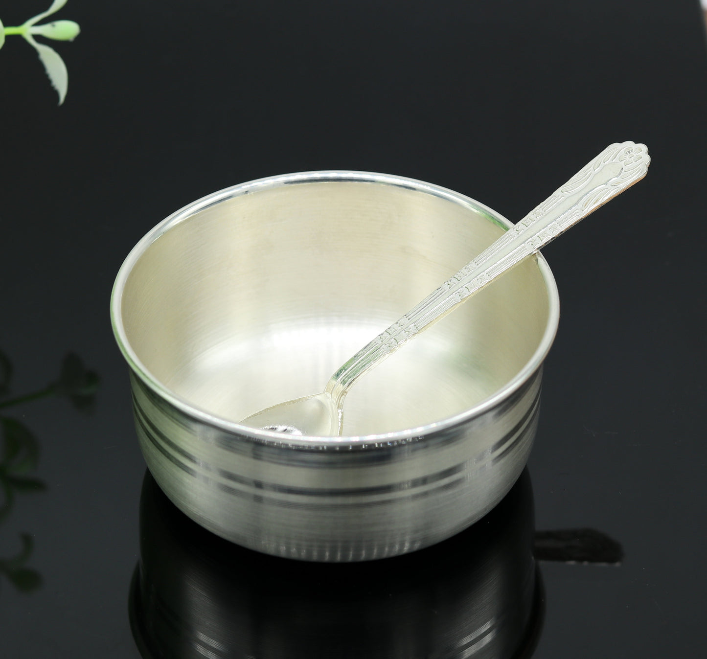 999 pure sterling silver handmade solid silver bowl and spoon, silver has antibacterial properties, stay healthy, silver vessels sv67 - TRIBAL ORNAMENTS
