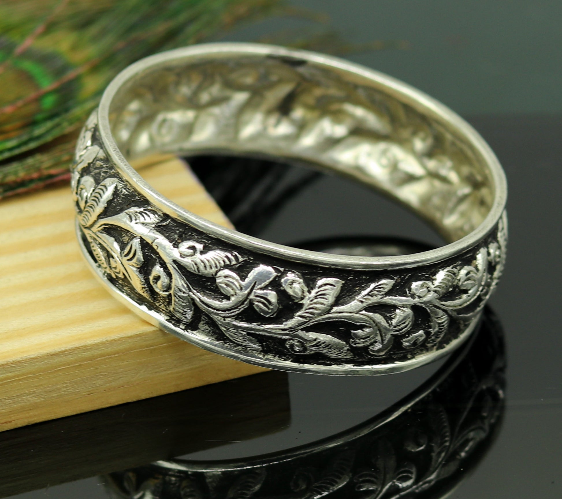 925 sterling silver handmade vintage customized design chitai work brides maid bangle bracelet gifting personalized tribal jewelry nssk255 - TRIBAL ORNAMENTS