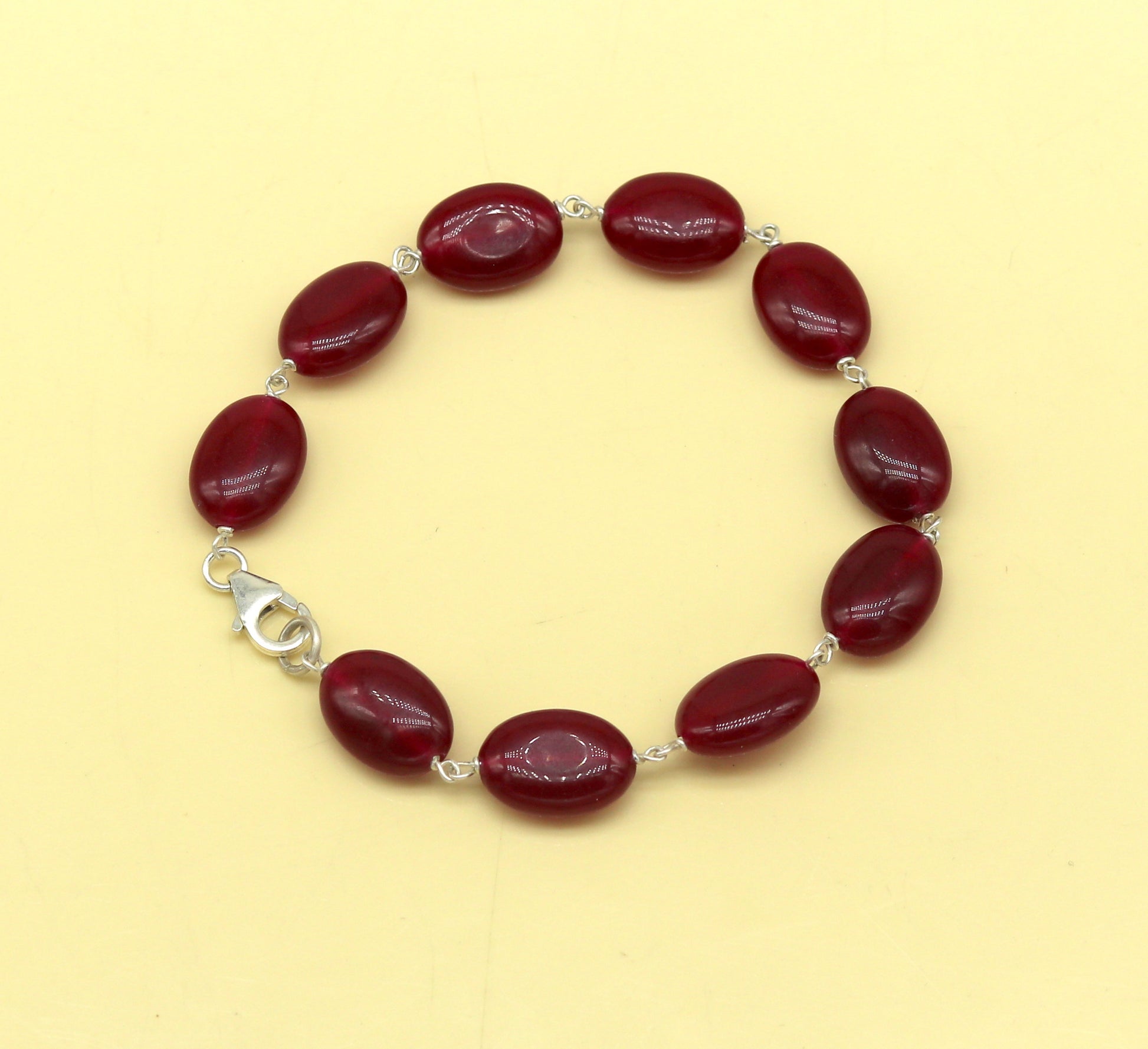 925 sterling silver handmade 7.5inches long bracelet, excellent oval shape jade red color gemstone unisex bracelet gifting jewelry nsbr186 - TRIBAL ORNAMENTS