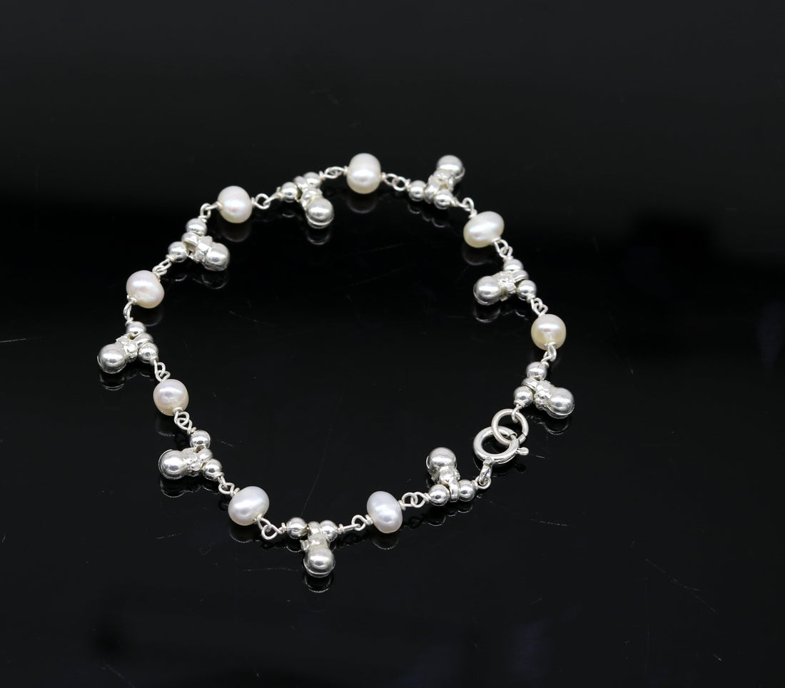 7.5" inches 925 sterling silver handmade customized beaded bracelet, awesome natural pearl unisex bracelet gifting jewelry for girls nsbr188 - TRIBAL ORNAMENTS