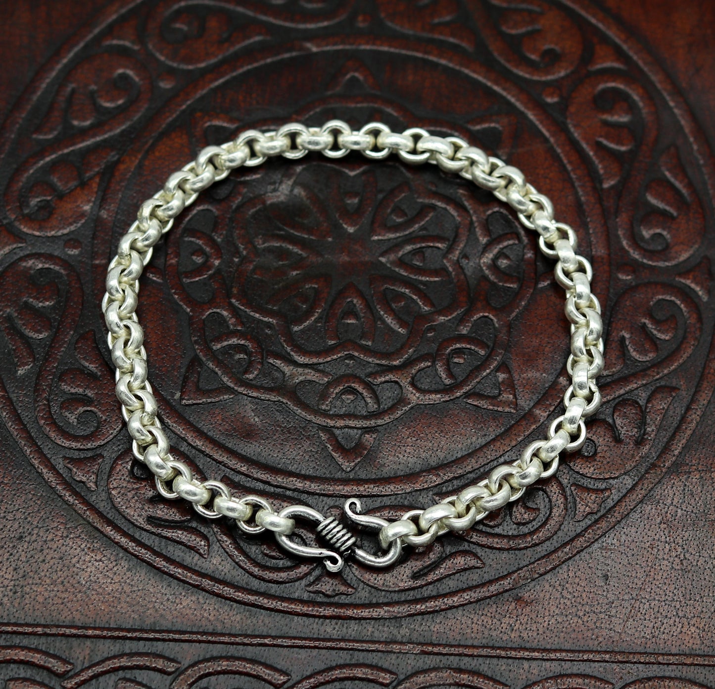 7.5" 925 sterling silver handmade customized solid rolo chain bracelet, stylish link bracelet unisex gifting belly dance jewelry nsbr185 - TRIBAL ORNAMENTS