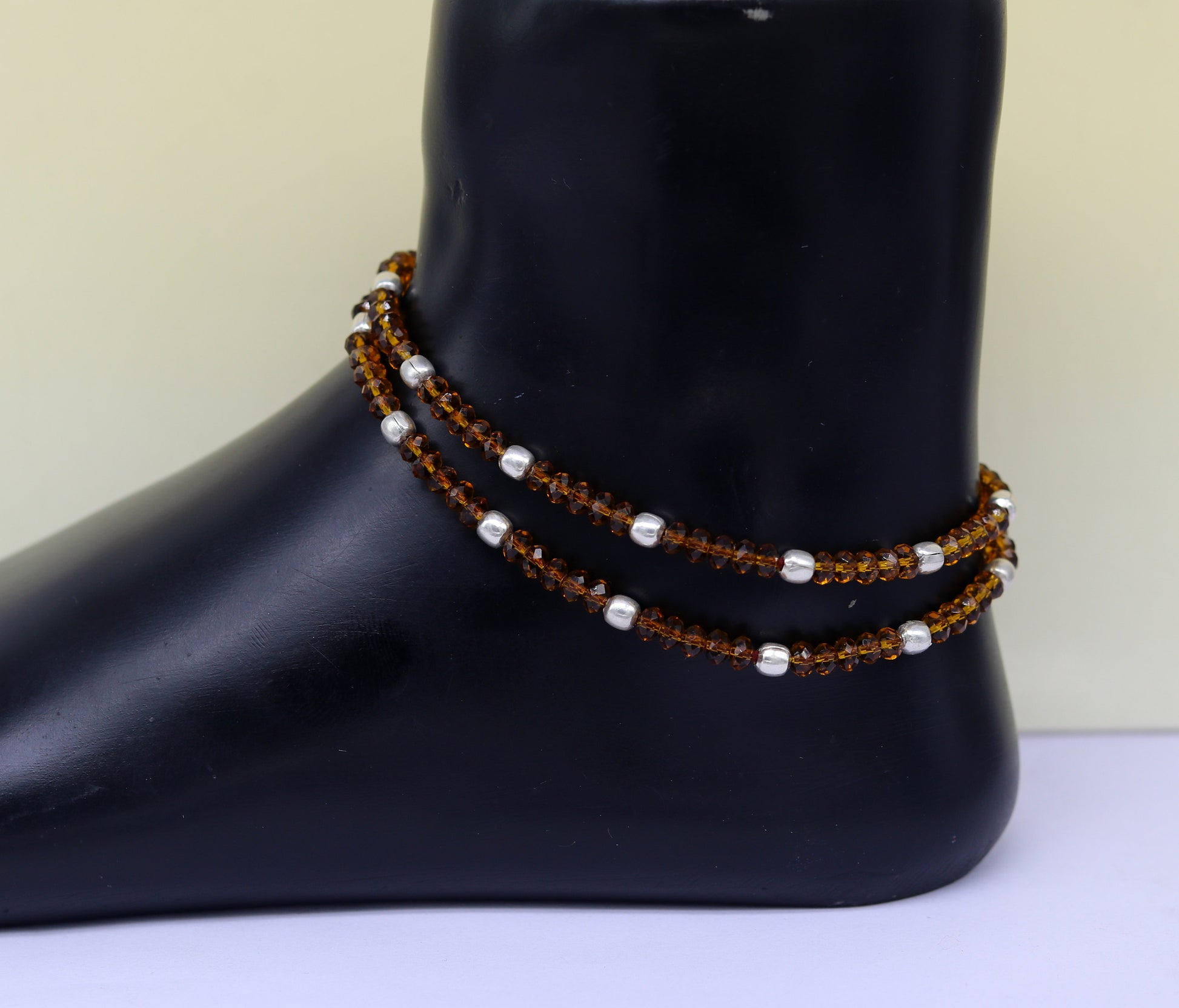 925 sterling silver beads and semi precious stone thread anklets, exclusive custom made ankle bracelet, modern fashion beaded jewelry ank246 - TRIBAL ORNAMENTS