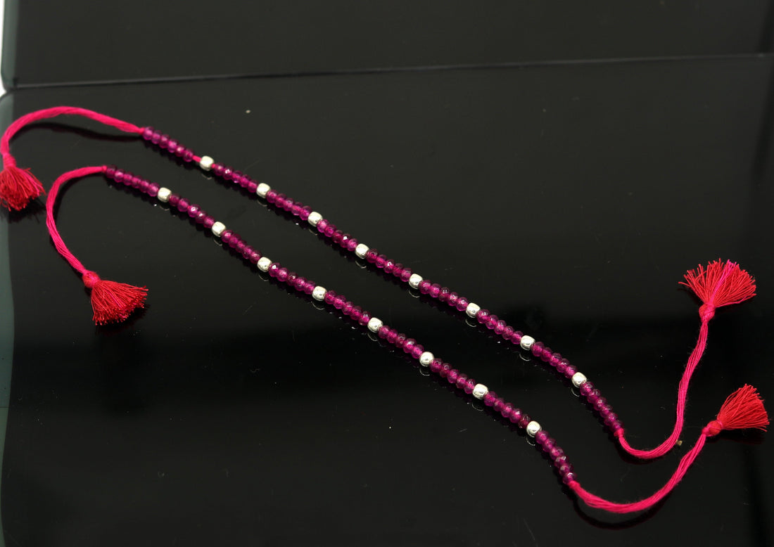 Fabulous threads anklets semi precious ruby stone and 925 silver beads, custom made ankle bracelet, pretty gift modern beaded jewelry ank252 - TRIBAL ORNAMENTS