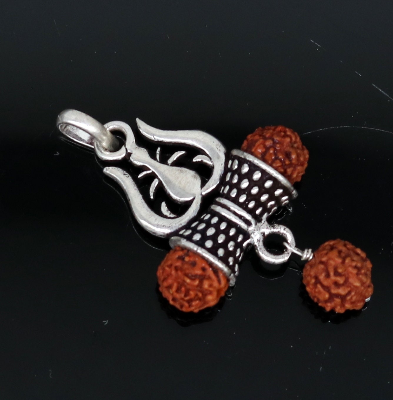 925 sterling silver handmade Lord shiva trident shape rudraksha beads pendant, excellent customized trishul pendant for unisex ssp317 - TRIBAL ORNAMENTS