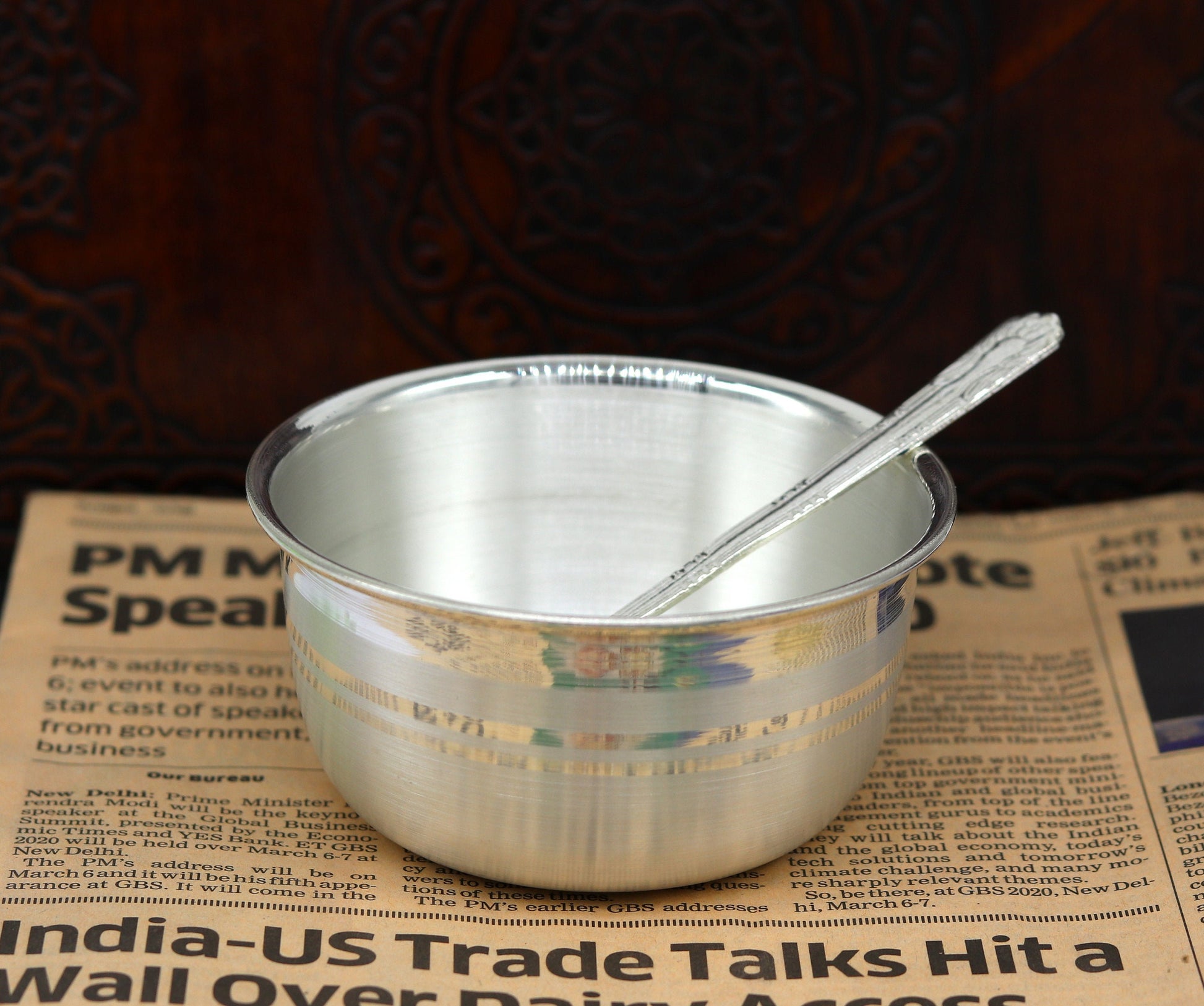 Solid Silver Exclusive Handcrafted Work Baby Bowl and Spoon 