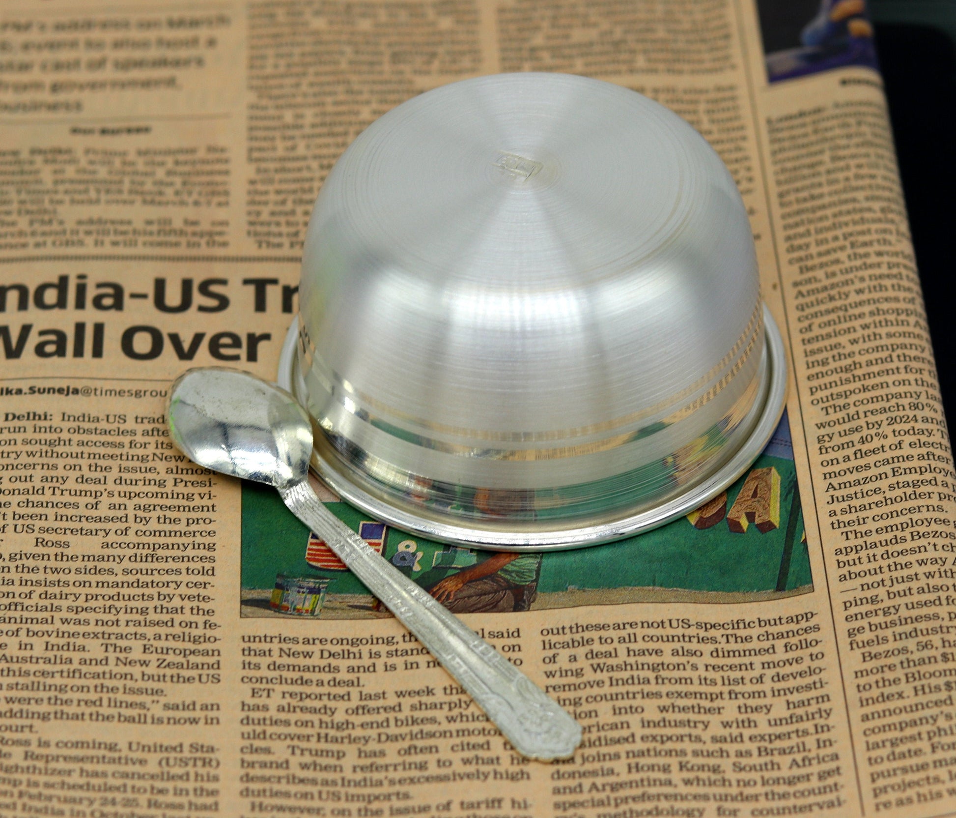 Solid Silver Exclusive Handcrafted Work Baby Bowl and Spoon 