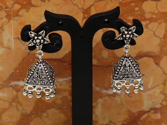 Vintage pyramid shape design handmade customized 925 sterling silver tribal belly dance  stud earring jhumki chandelier earring ear460 - TRIBAL ORNAMENTS