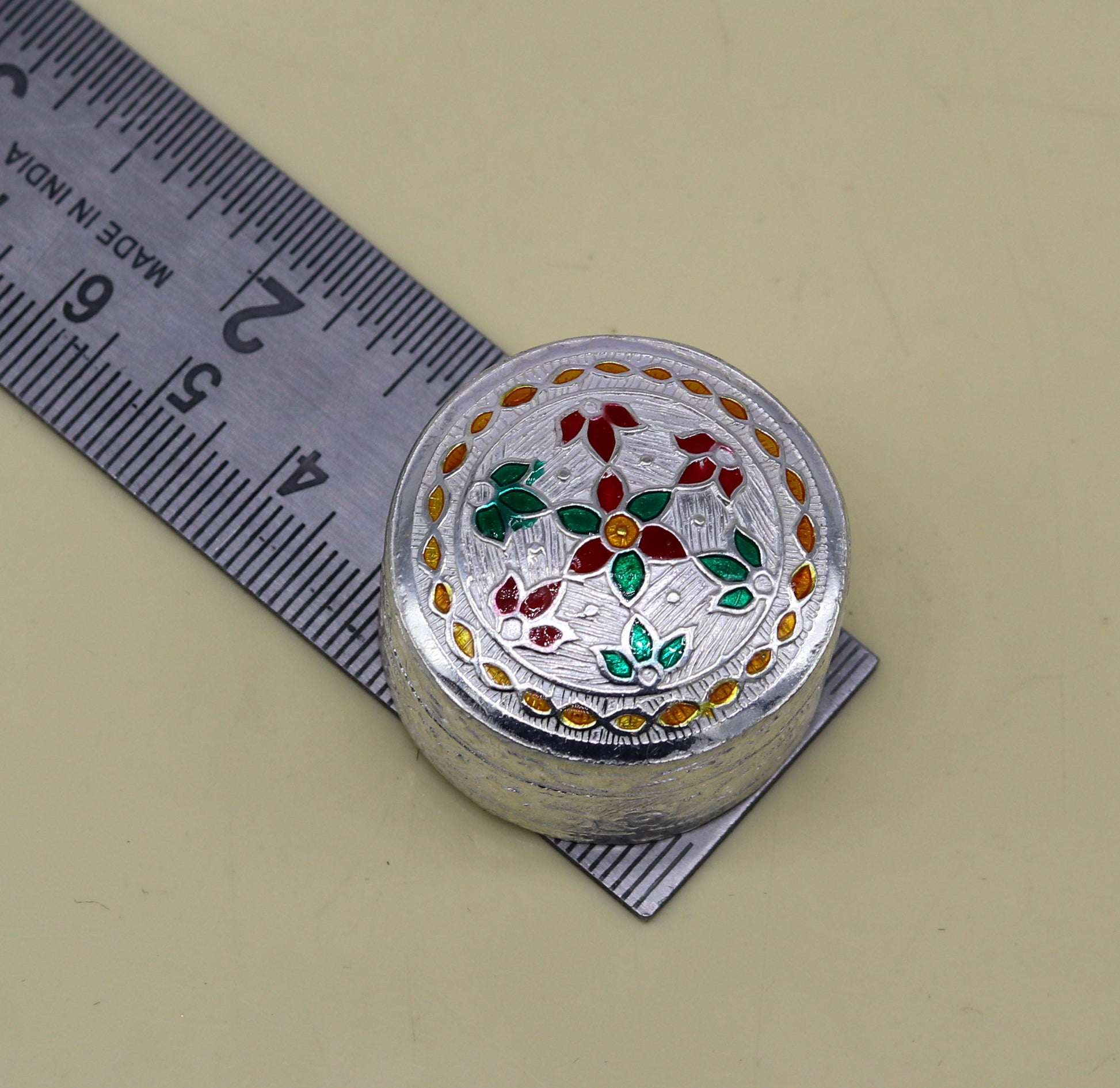 Customized flower work 925 sterling silver trinket box, container box, small jewelry box, Vermilion bridal box, gifting ring box stb58 - TRIBAL ORNAMENTS