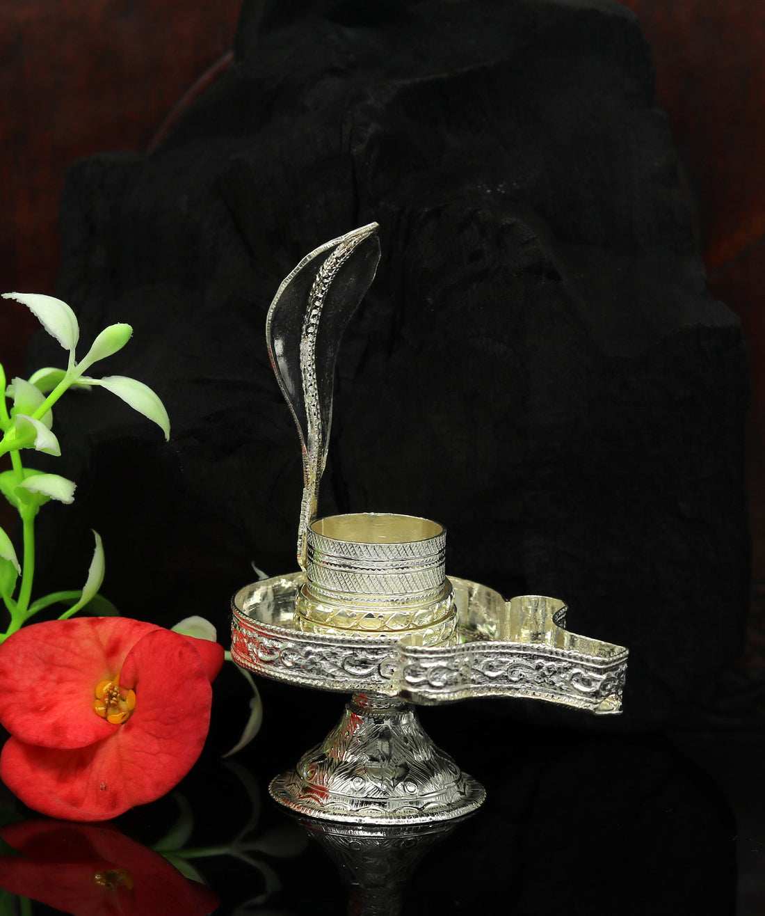 925 sterling silver handmade Lord shiva-Linga Stand, silver utensils, silver puja temple art, mini shiva lingam stand with serpent su10 - TRIBAL ORNAMENTS