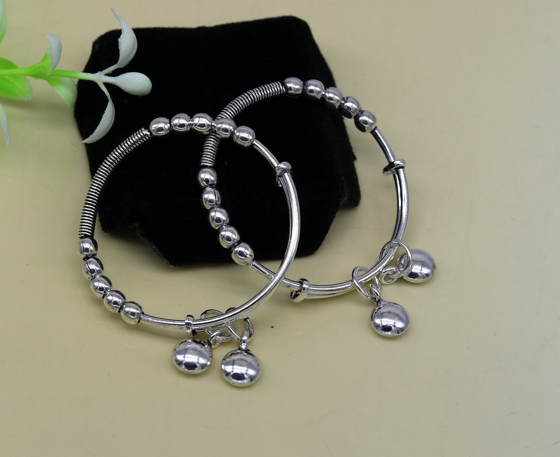 925 sterling silver handmade beaded design adjustable baby bangle bracelet, hangings charm bangles unisex personalized kids jewelry bbk75 - TRIBAL ORNAMENTS