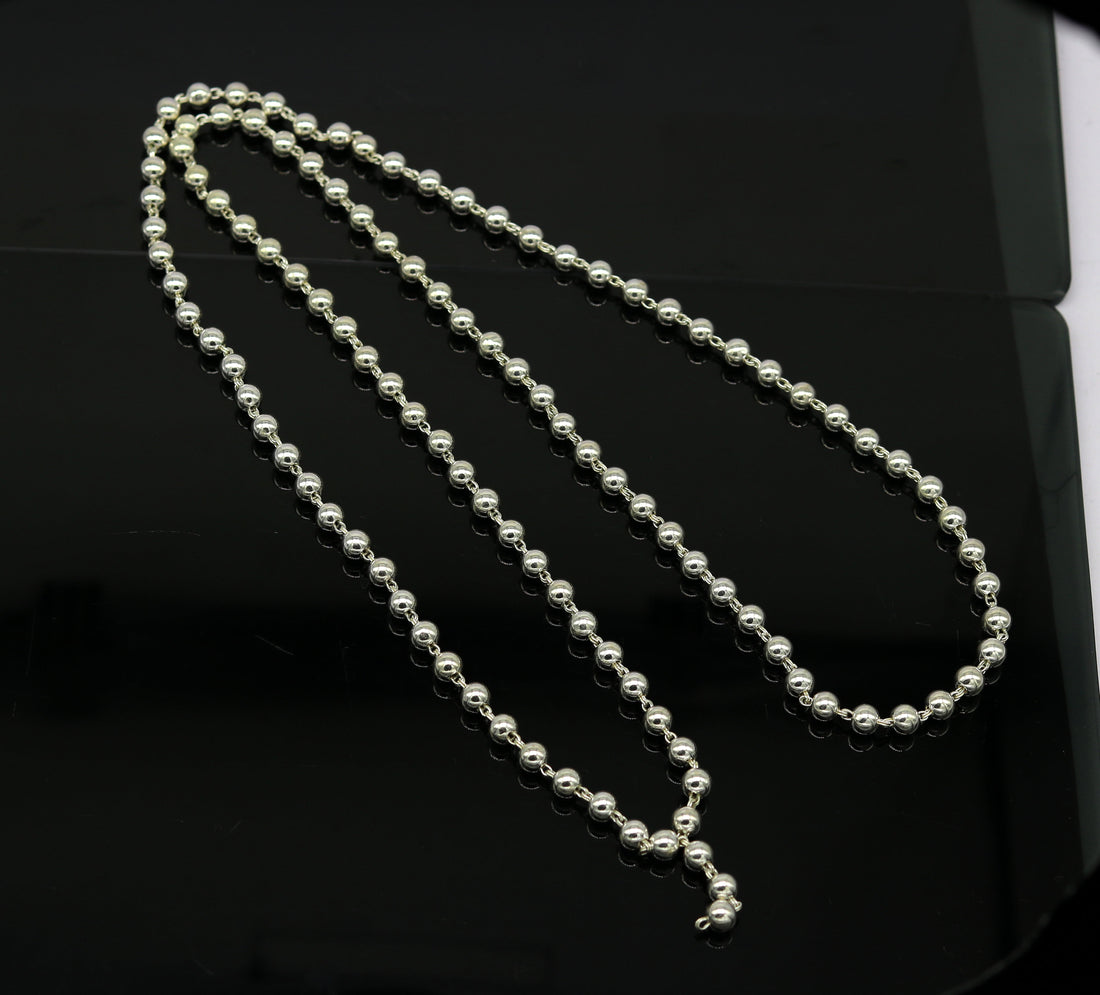 108 beads chanting japp mala solid silver beads chain necklace, fabulous 6mm beaded necklace for chanting mantra, gifting jewelry ch98 - TRIBAL ORNAMENTS