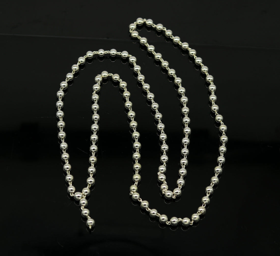 108 beads chanting japp mala solid silver beads chain necklace, fabulous 6mm beaded necklace for chanting mantra, gifting jewelry ch98 - TRIBAL ORNAMENTS