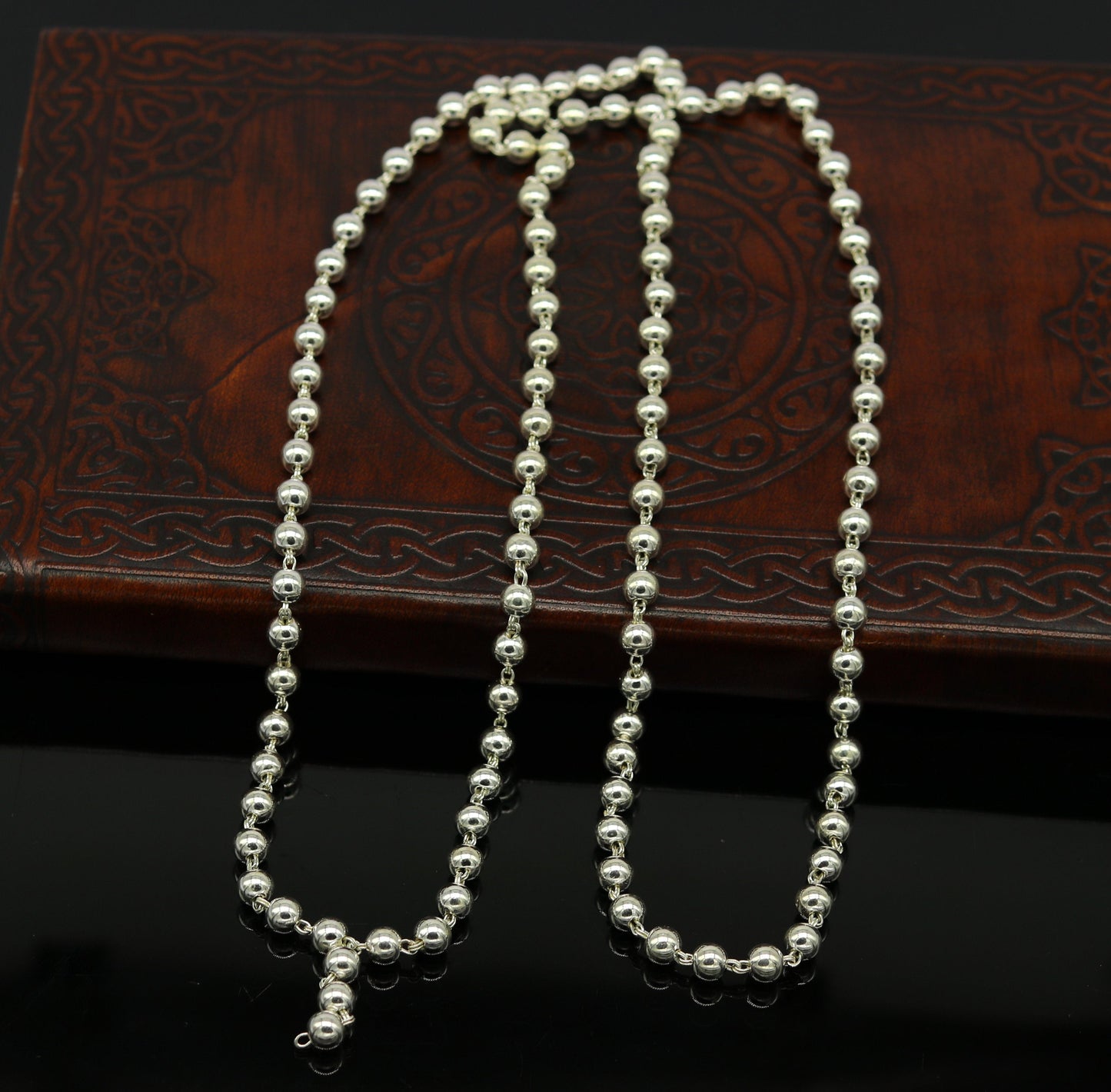 108 beads chanting japp mala solid silver beads chain necklace, fabulous 6mm beaded necklace for chanting mantra, gifting jewelry ch98 - TRIBAL ORNAMENTS