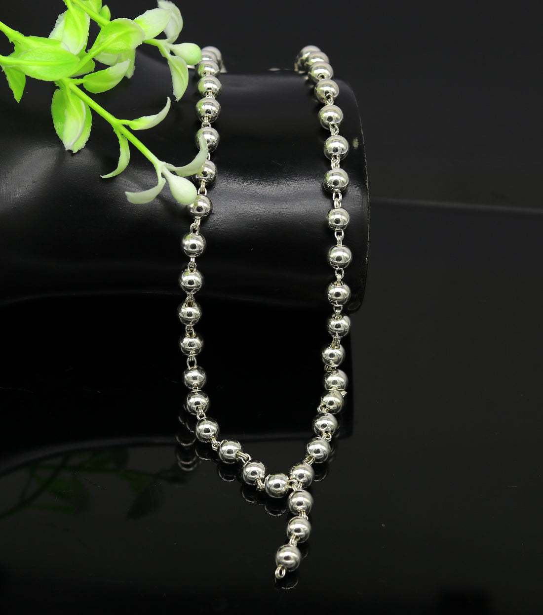 108 beads chanting japp mala solid silver beads chain necklace, fabulous 6mm beaded necklace for chanting mantra, gifting jewelry ch98 - TRIBAL ORNAMENTS