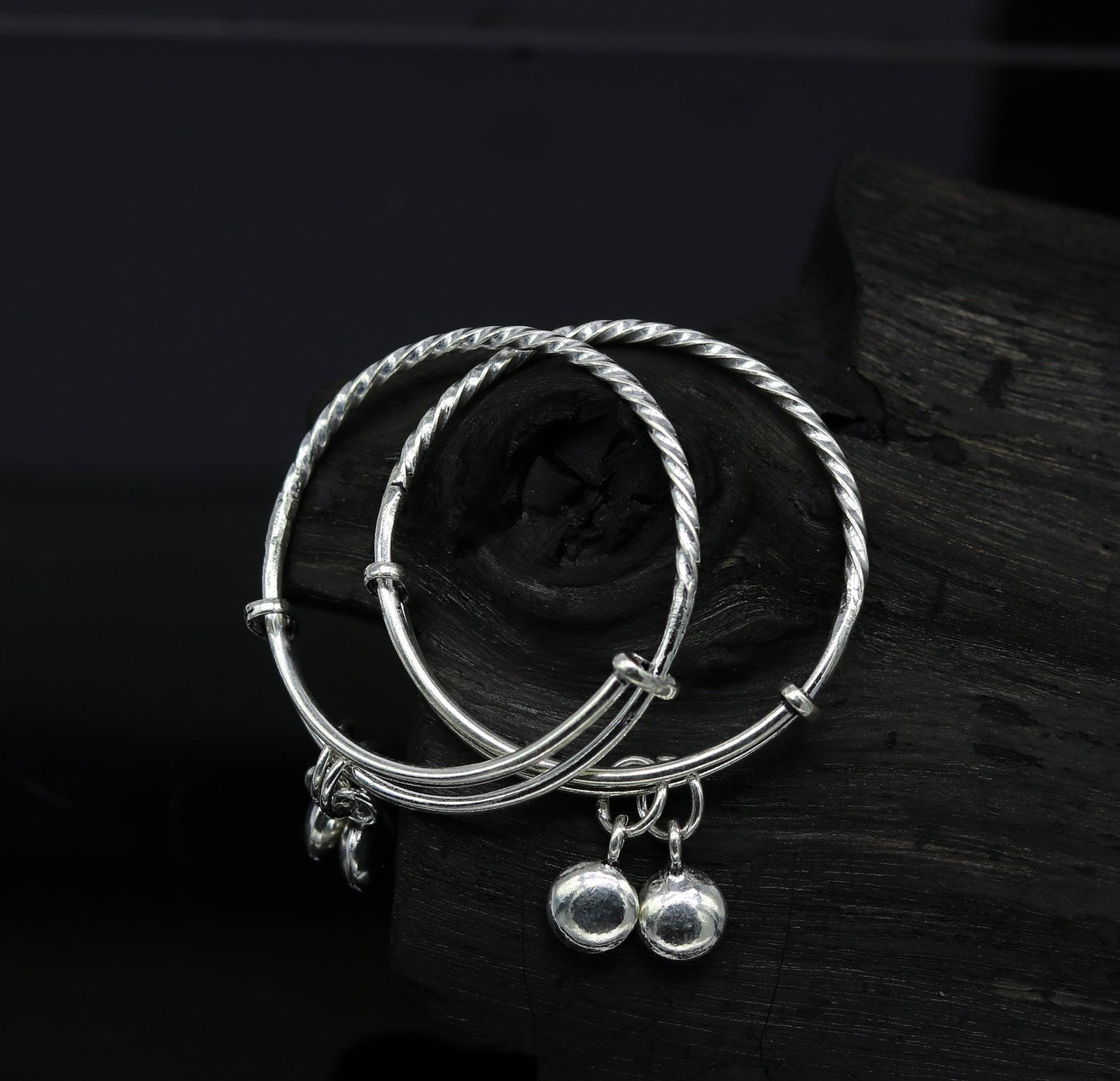 925 sterling silver handmade tribal twisted style baby bangles bracelet, unisex new born baby gifting kids jewelry tribal jewelry bbk79 - TRIBAL ORNAMENTS