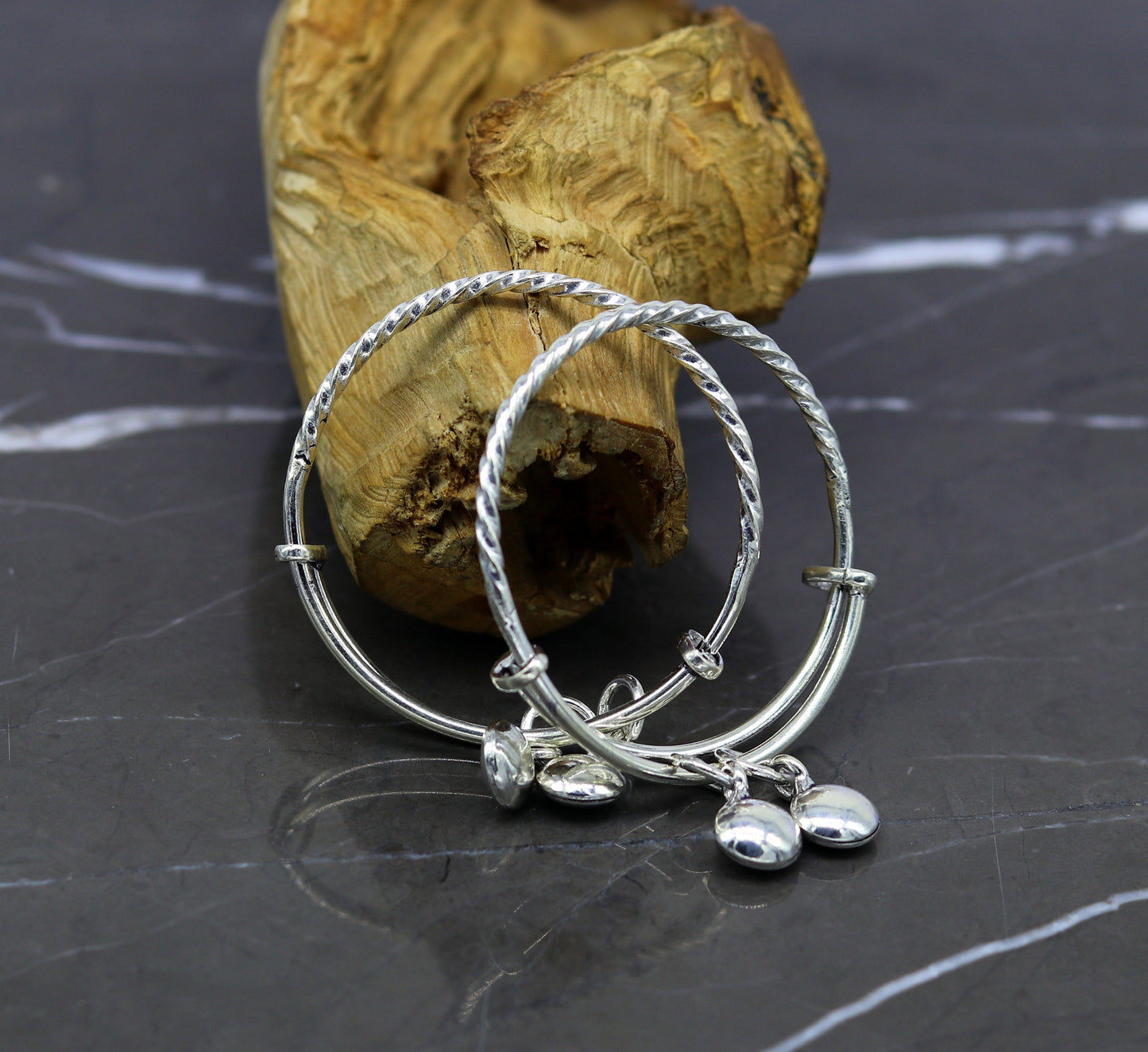 925 sterling silver handmade tribal twisted style baby bangles bracelet, unisex new born baby gifting kids jewelry tribal jewelry bbk79 - TRIBAL ORNAMENTS