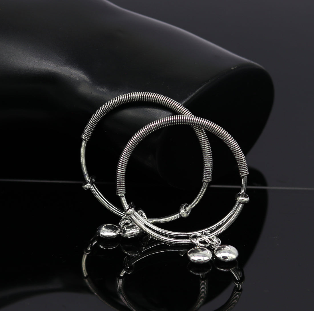 925 sterling silver handmade unique tribal style baby bangles bracelet, unisex new born baby gifting kids jewelry charm jewelry bbk80 - TRIBAL ORNAMENTS