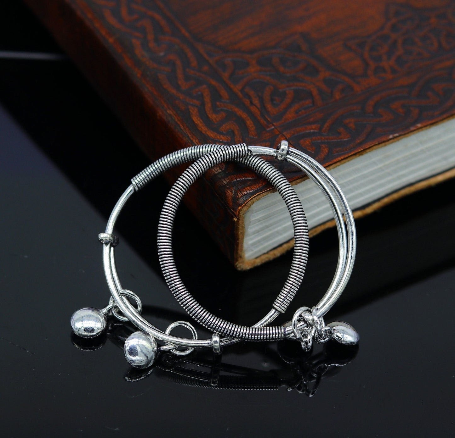 925 sterling silver handmade unique tribal style baby bangles bracelet, unisex new born baby gifting kids jewelry charm jewelry bbk80 - TRIBAL ORNAMENTS