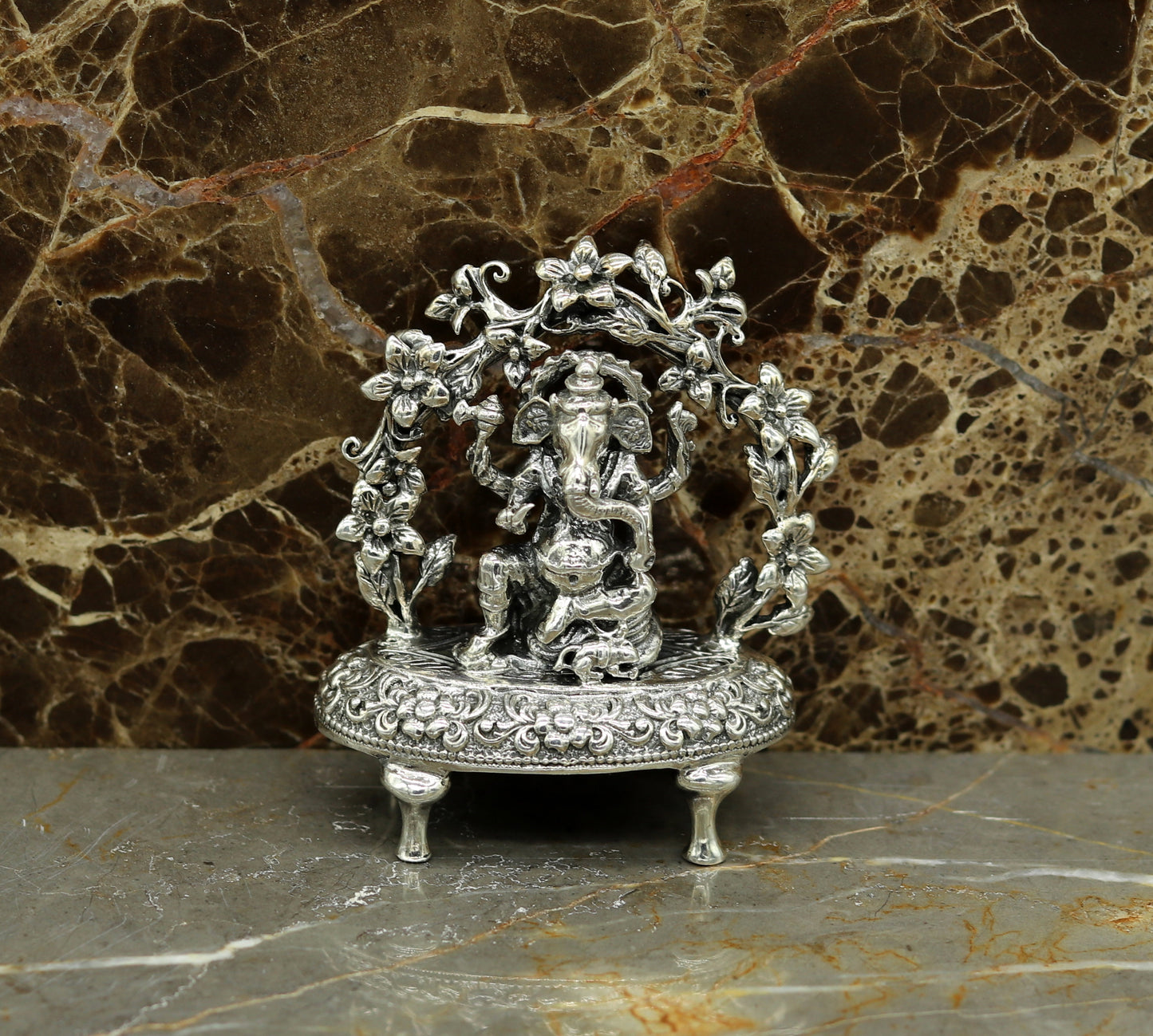 925 Sterling silver Lord Ganesh Idol, Pooja Articles, Indian Silver Idols, handcrafted Lord Ganesh statue sculpture amazing gifting art su03 - TRIBAL ORNAMENTS