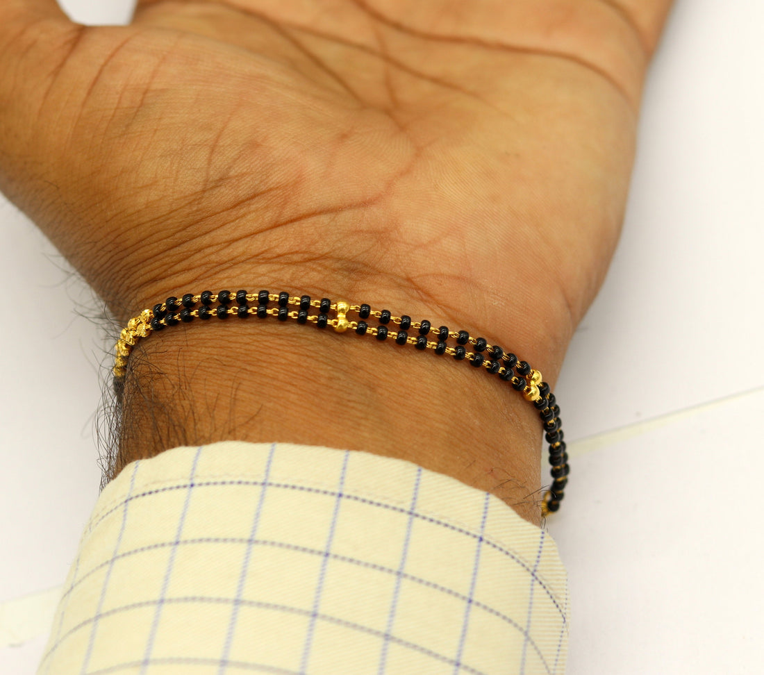 22kt yellow gold handmade gorgeous 2 Line black stone customized bracelet. awesome stylish bridesmaid personalized gifting jewelry br38 - TRIBAL ORNAMENTS