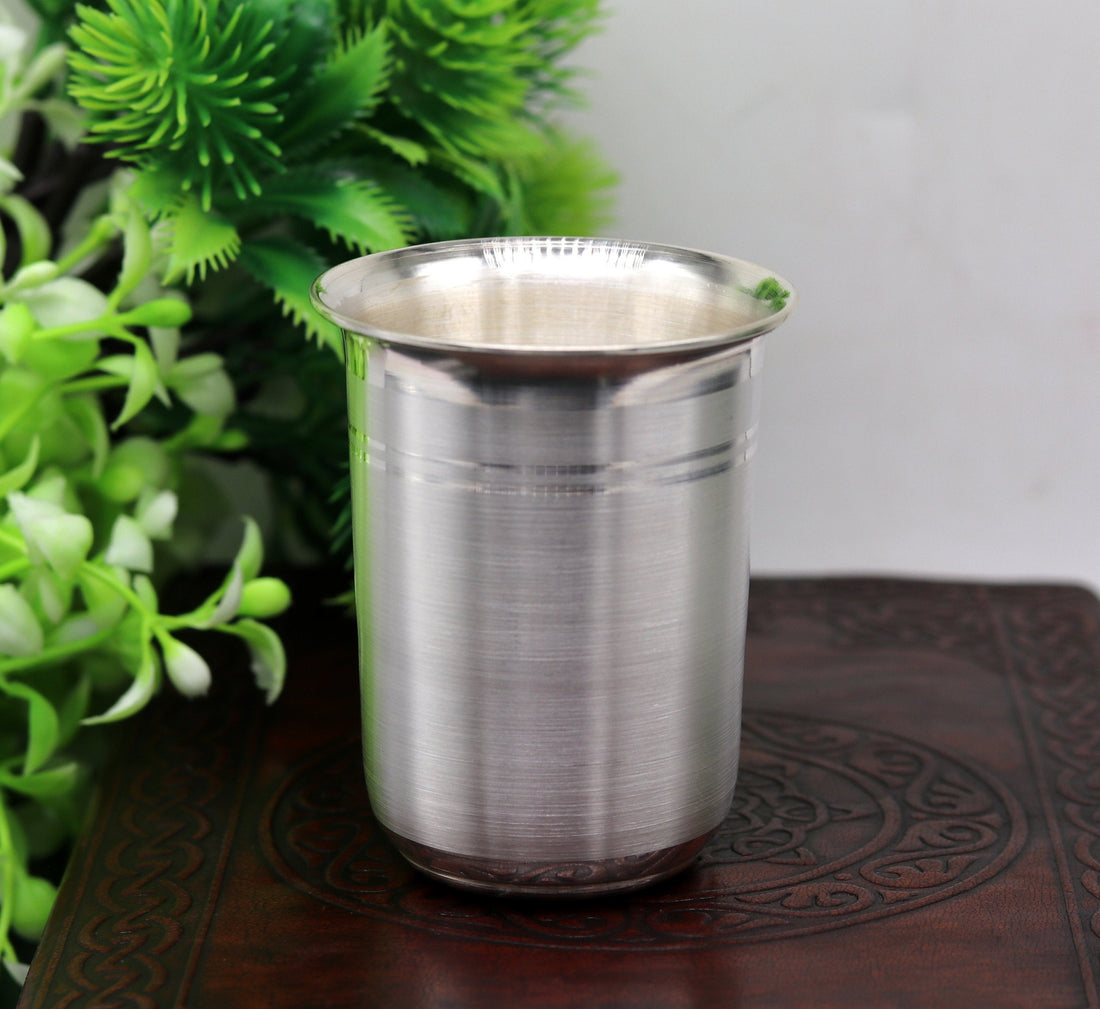 999 Fine silver handmade solid water milk tumbler glass, bowl , flask. baby water tumbler for stay healthy, silver vessels ,utensils sv77 - TRIBAL ORNAMENTS