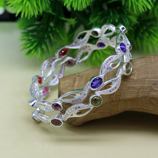 925 sterling silver handmade Customized bangle, gorgeous multicolor stone stone stylish bangle excellent bridesmaid tribal jewelry nba79 - TRIBAL ORNAMENTS