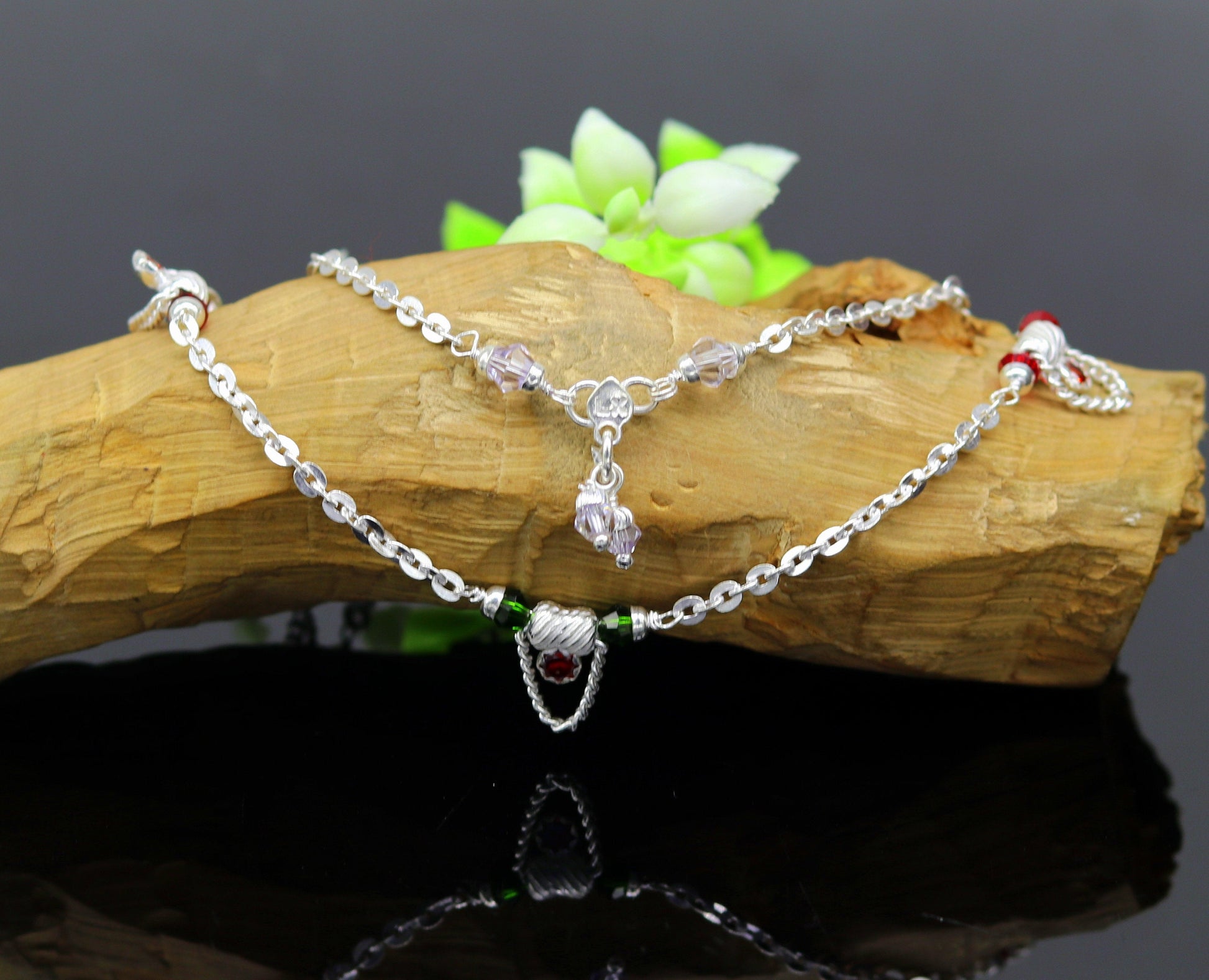 10.5" 925 solid sterling silver gorgeous ankle bracelet, bridesmaid anklets , personalized gifting foot bracelet light weight anklet nank220 - TRIBAL ORNAMENTS