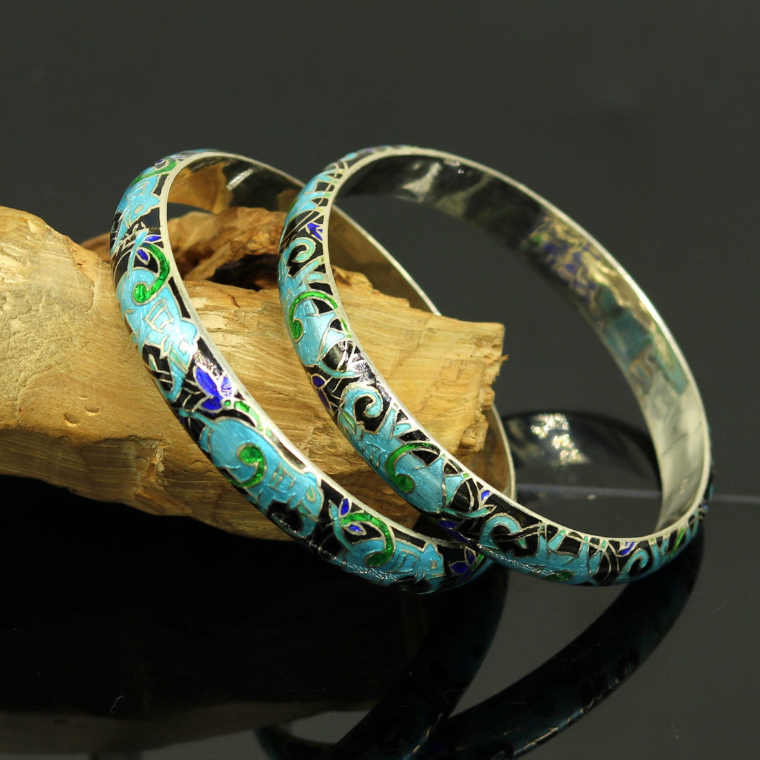 925 sterling silver handmade enamel elephant work bridesmaid bangle bracelet for girl's women's personalized gifting tribal jewelry nba84 - TRIBAL ORNAMENTS
