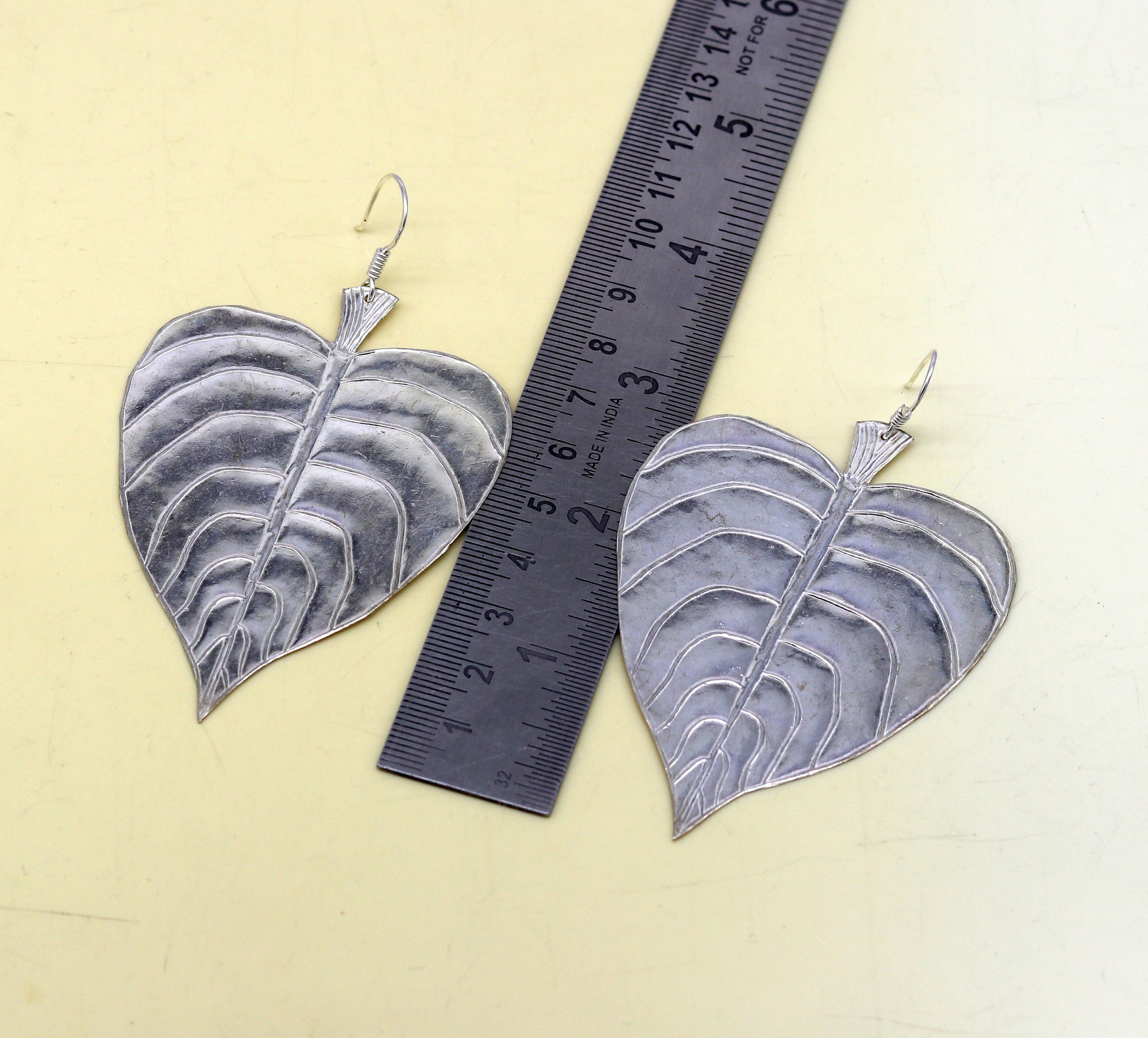 Modern fancy light weight 925 sterling silver heart shape peepal tree leaves style hoops earring customized brides earring jewelry ear489 - TRIBAL ORNAMENTS