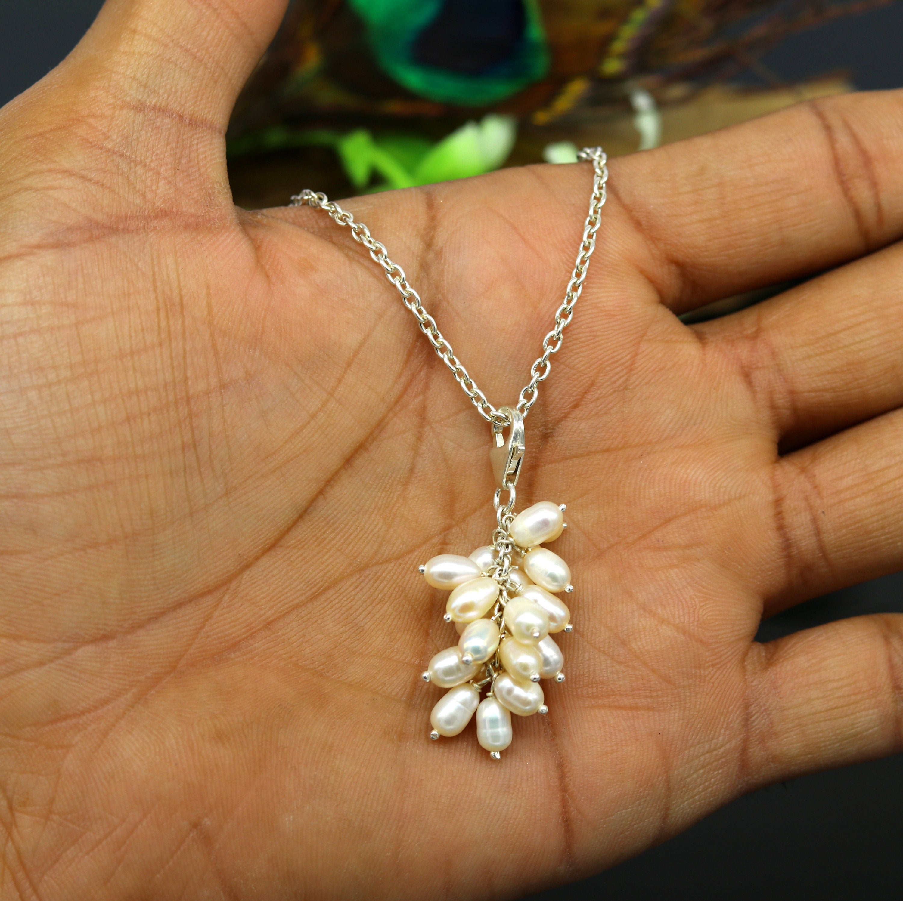 Awesome natural oval shape pearl bunch pendant 925 sterling