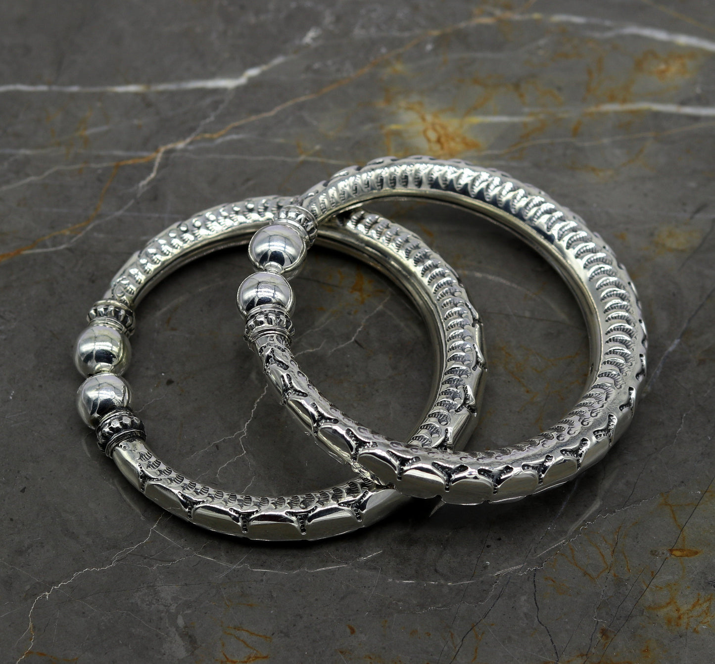 925 sterling silver handmade gorgeous customized work bangle bracelet kada pair, vintage antique design stylish bangle unisex jewelry nsk327 - TRIBAL ORNAMENTS