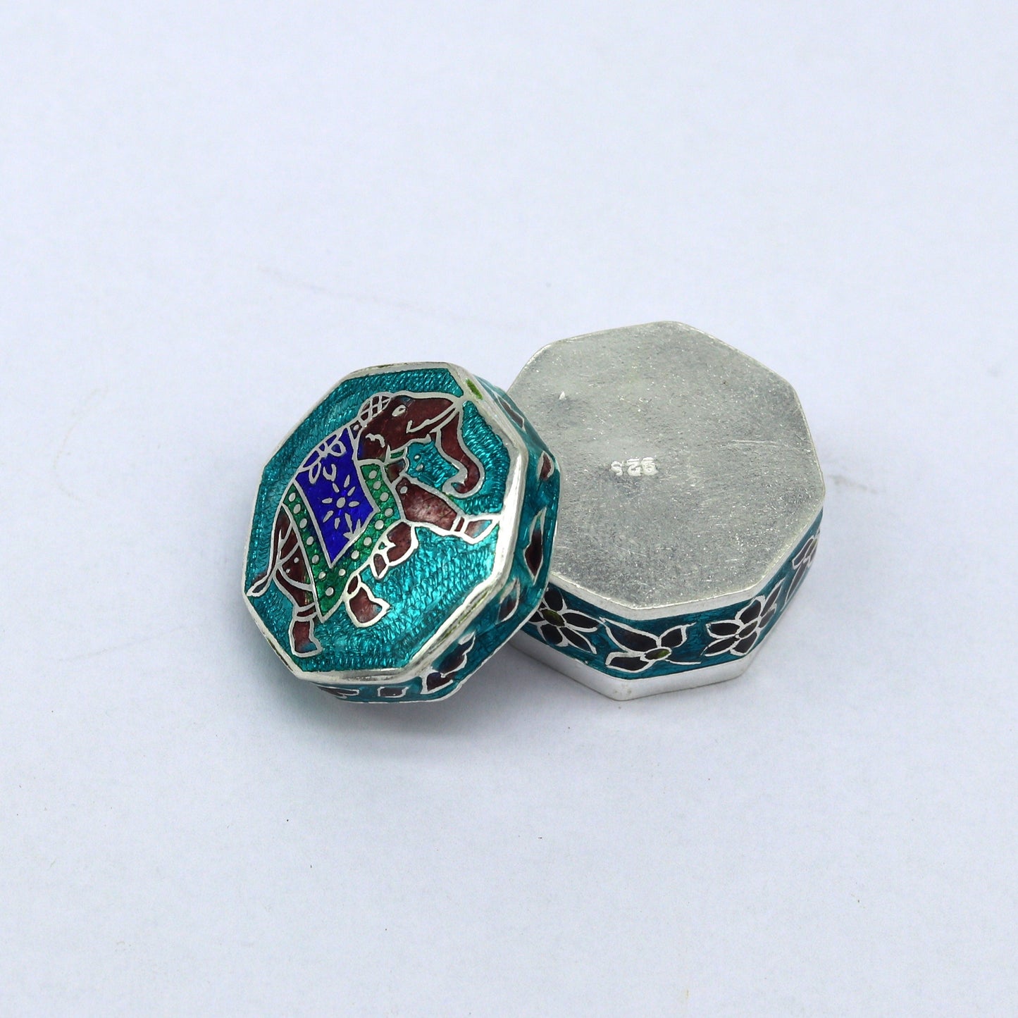 925 Sterling silver trinket box, jewelry box, earring ring box, small box, casket box, silver container, enamel work sindoor box stb36 - TRIBAL ORNAMENTS