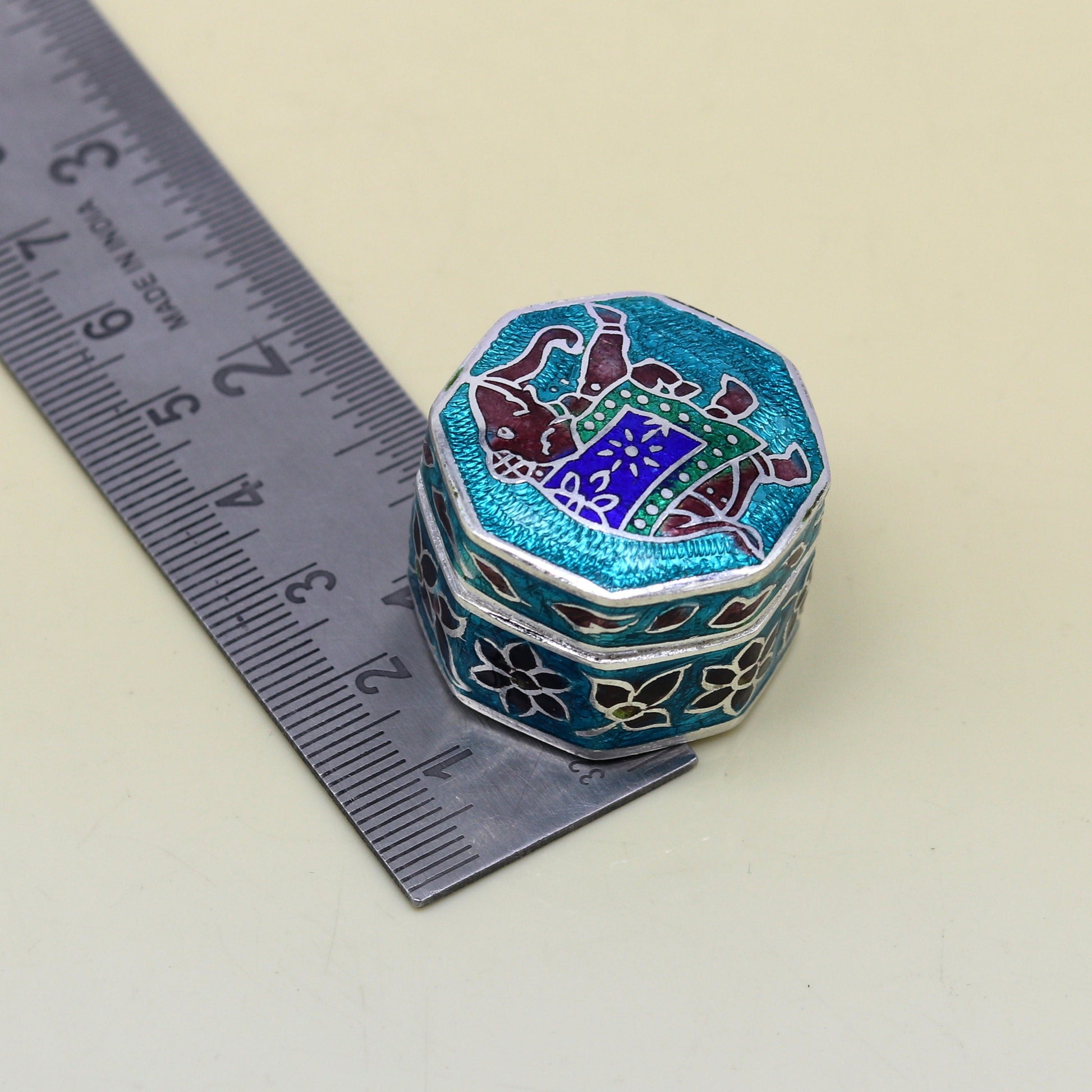 925 Sterling silver trinket box, jewelry box, earring ring box, small box, casket box, silver container, enamel work sindoor box stb36 - TRIBAL ORNAMENTS