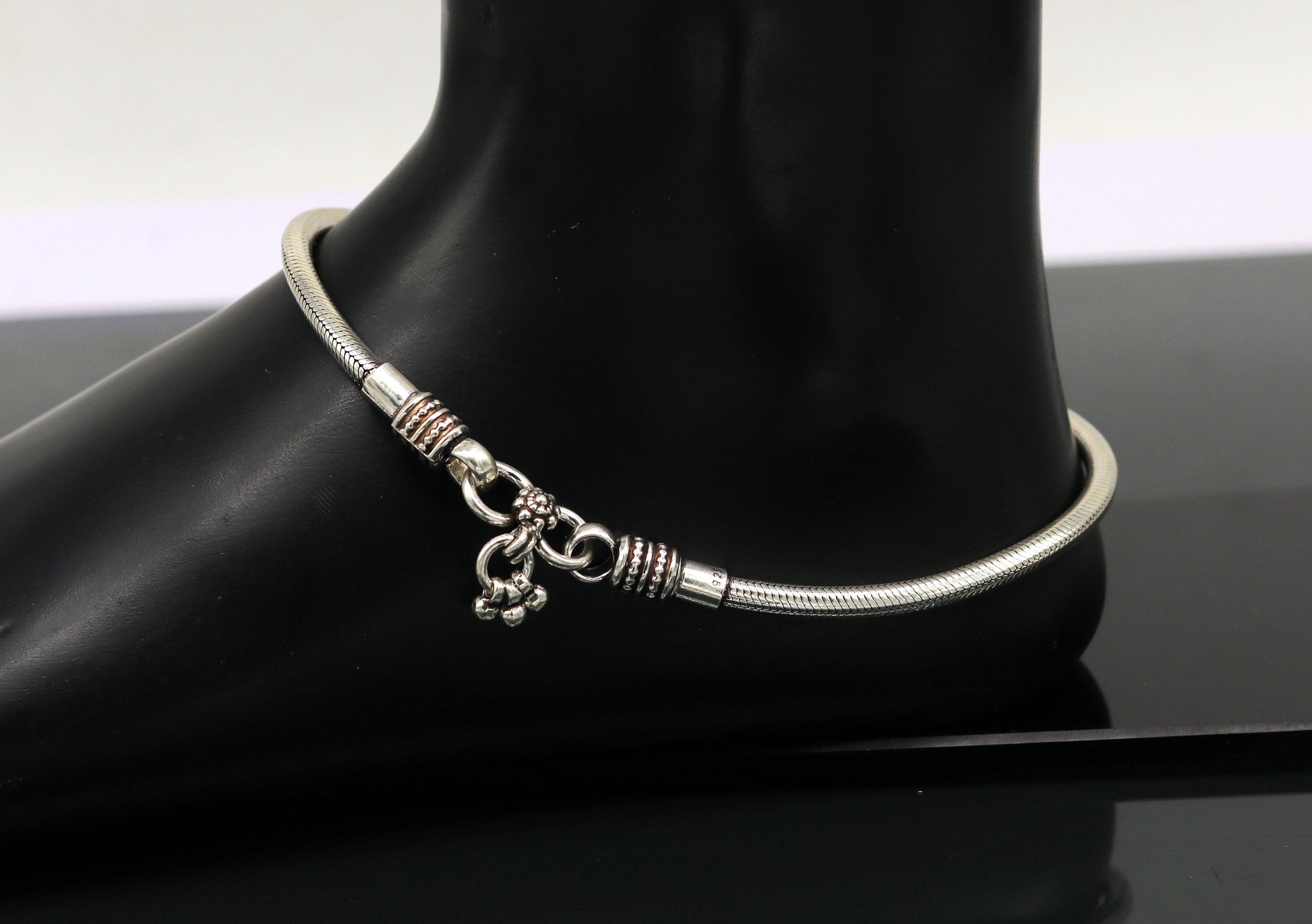10.5" 925 solid silver handmade 4mm snake chain ankle bracelet, vintage customized style charm anklets, tribal belly dance jewelry nank252 - TRIBAL ORNAMENTS