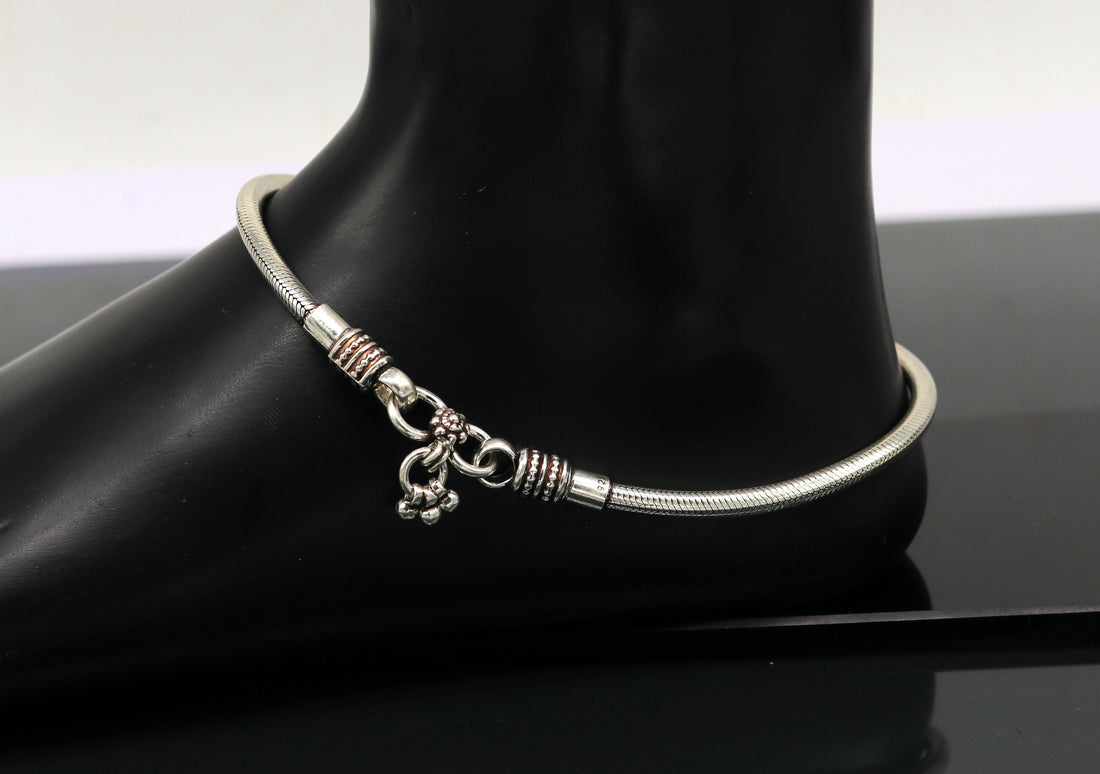 925 Sterling silver handmade 4 mm snake chain ankle bracelet, vintage oxidized charm anklets, tribal belly dance customized jewelry nank250 - TRIBAL ORNAMENTS
