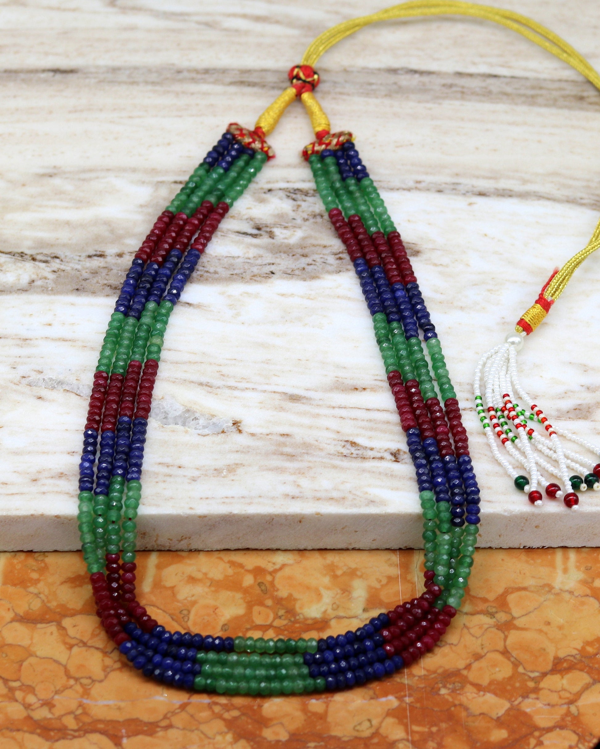 Amazing 4 strands line green, red and blue cut jade stone necklace, gorgeous customized wedding bridal necklace charm jewelry set124 - TRIBAL ORNAMENTS