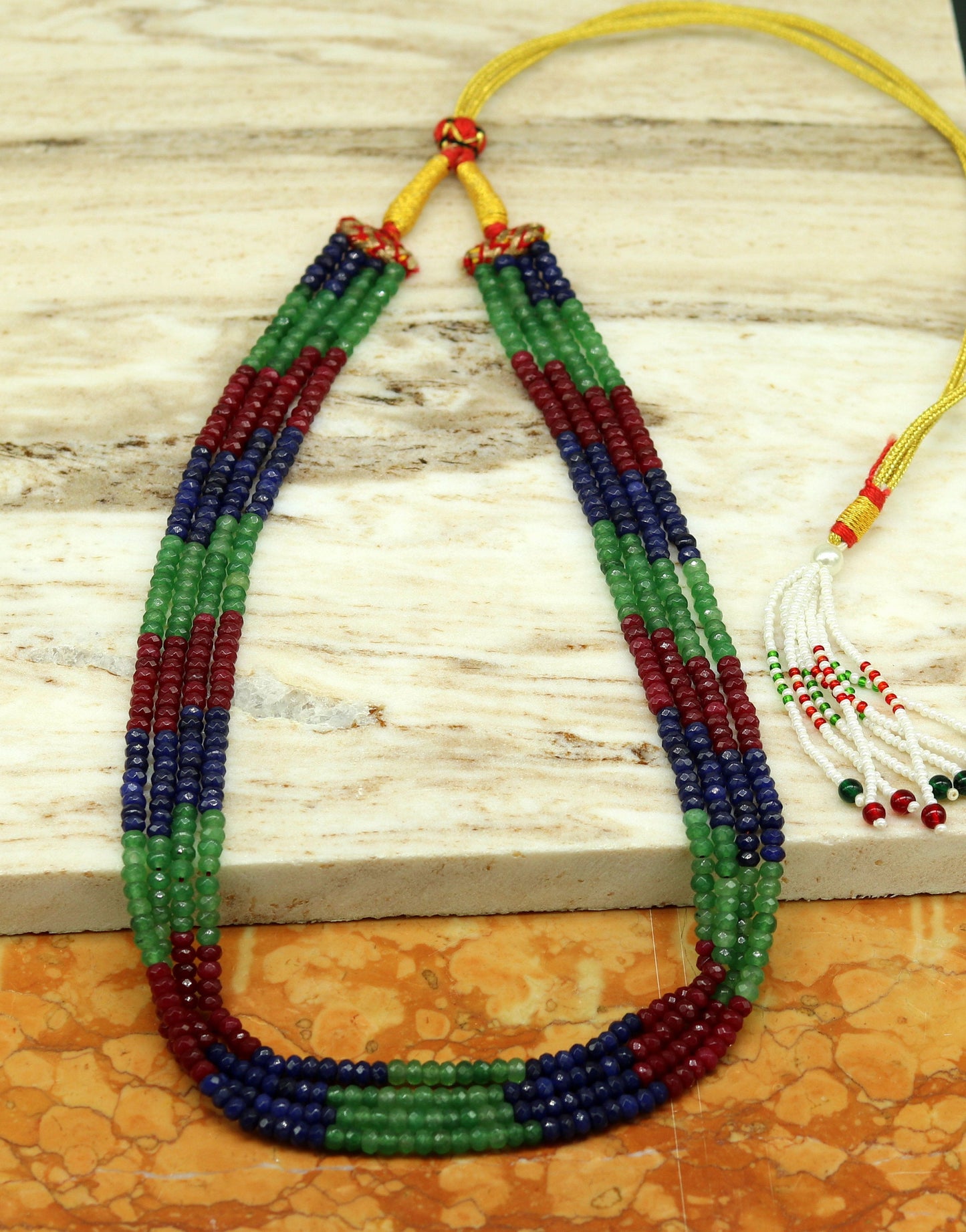 Amazing 4 strands line green, red and blue cut jade stone necklace, gorgeous customized wedding bridal necklace charm jewelry set124 - TRIBAL ORNAMENTS